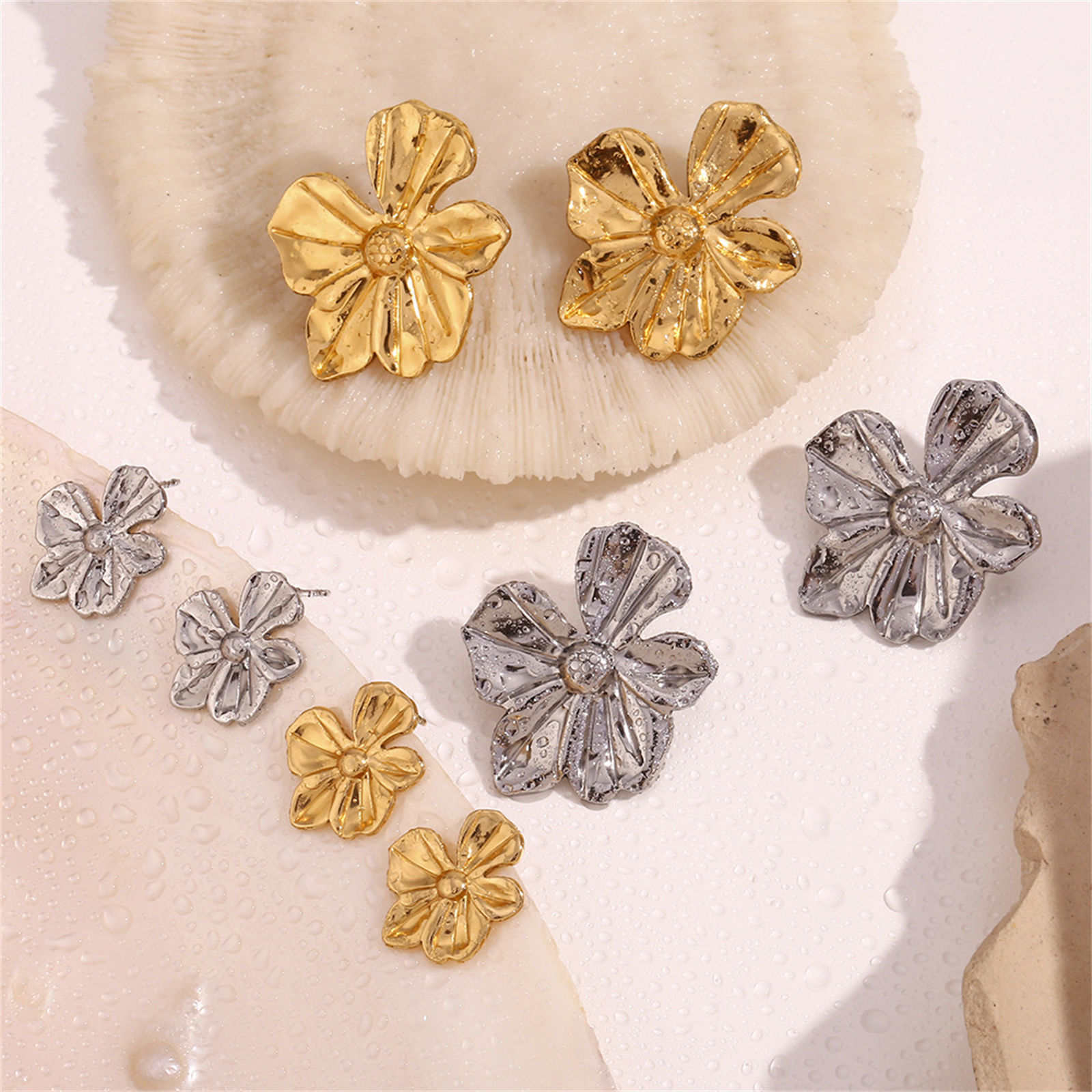 Bild von 1 Paar Umweltfreundlich Stilvoll Echtgold plattiert 316L Edelstahl Blumen Ohrring Ohrstecker Für Frauen