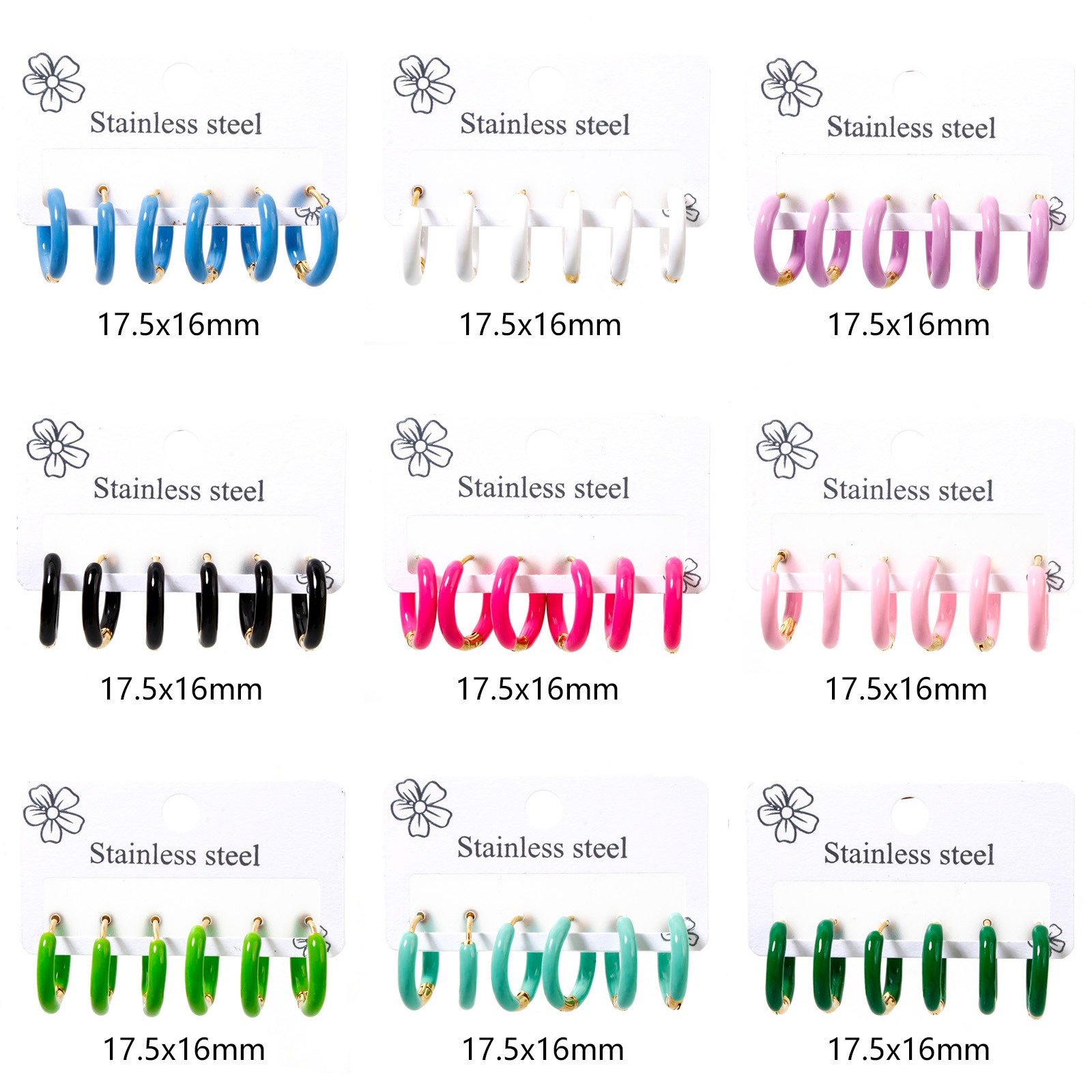 Picture of 304 Stainless Steel Ear Post Stud Earrings Set 18K Gold Plated Oval Enamel 17.5mm x