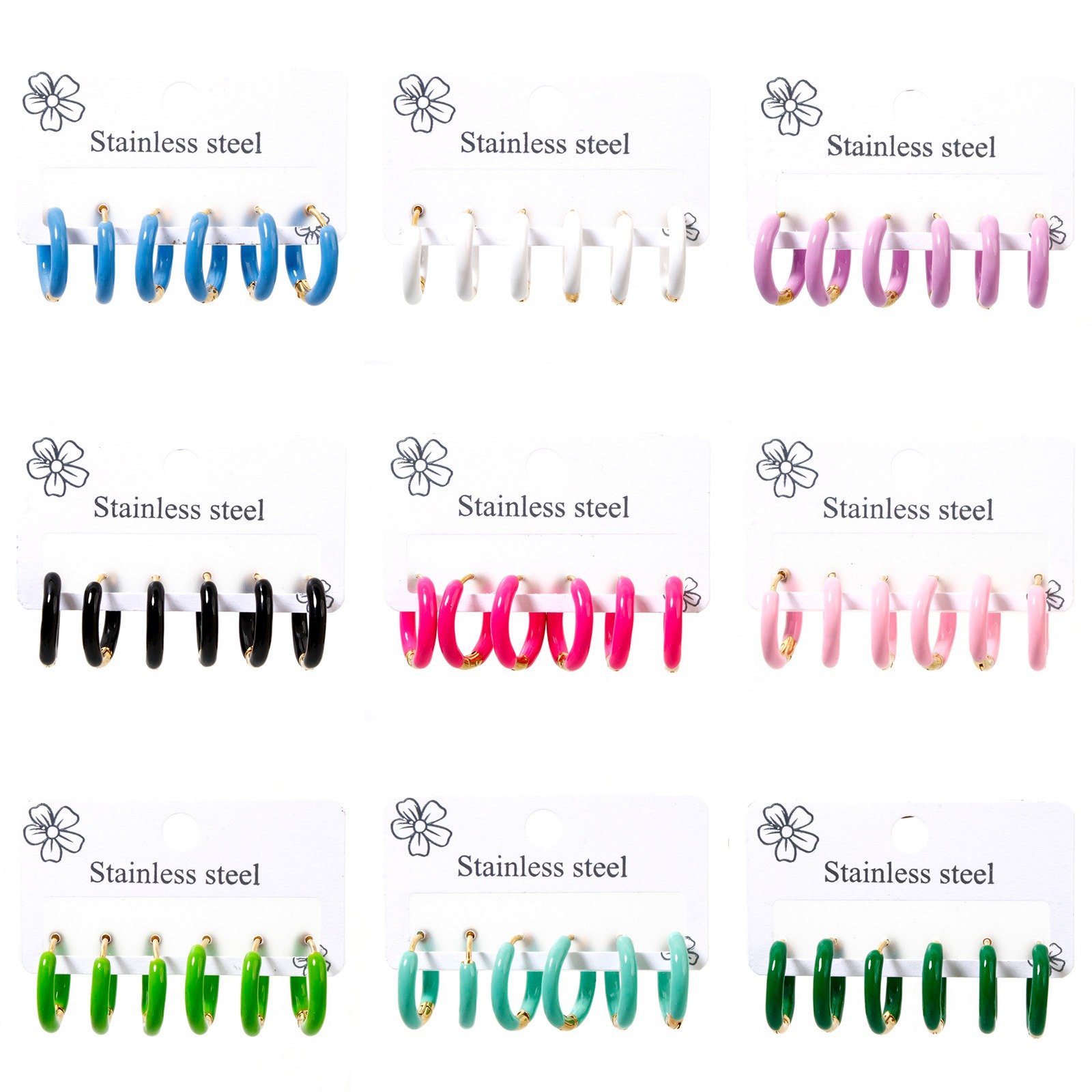 Picture of 304 Stainless Steel Ear Post Stud Earrings Set 18K Gold Plated Oval Enamel 17.5mm x