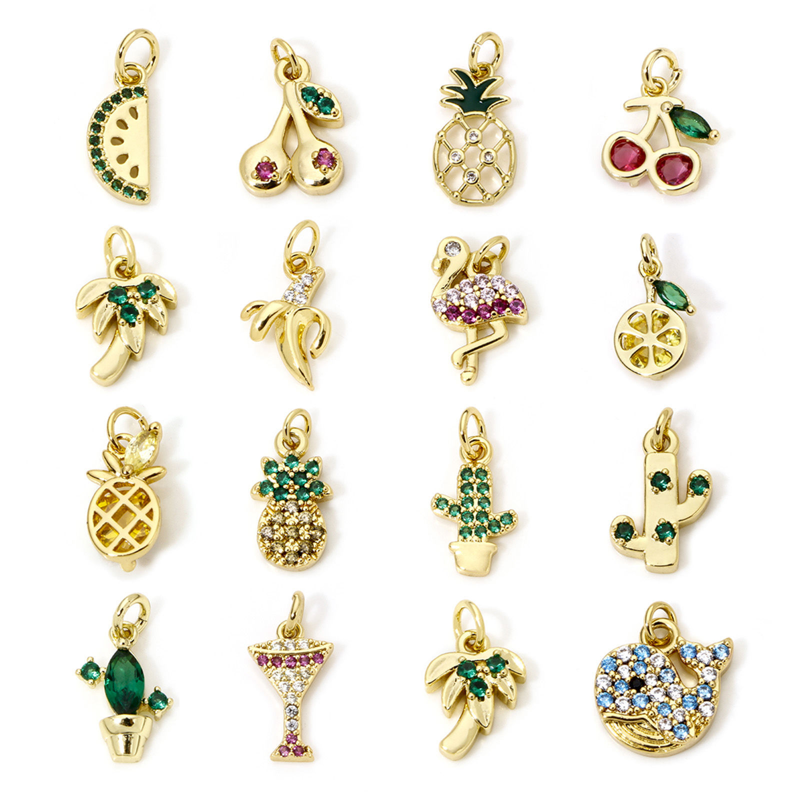 Image de 1 Pièce Breloques en Laiton Respectueux de la Nature Fruits Plaqué Or Véritable 18K Arbres Micro Pave