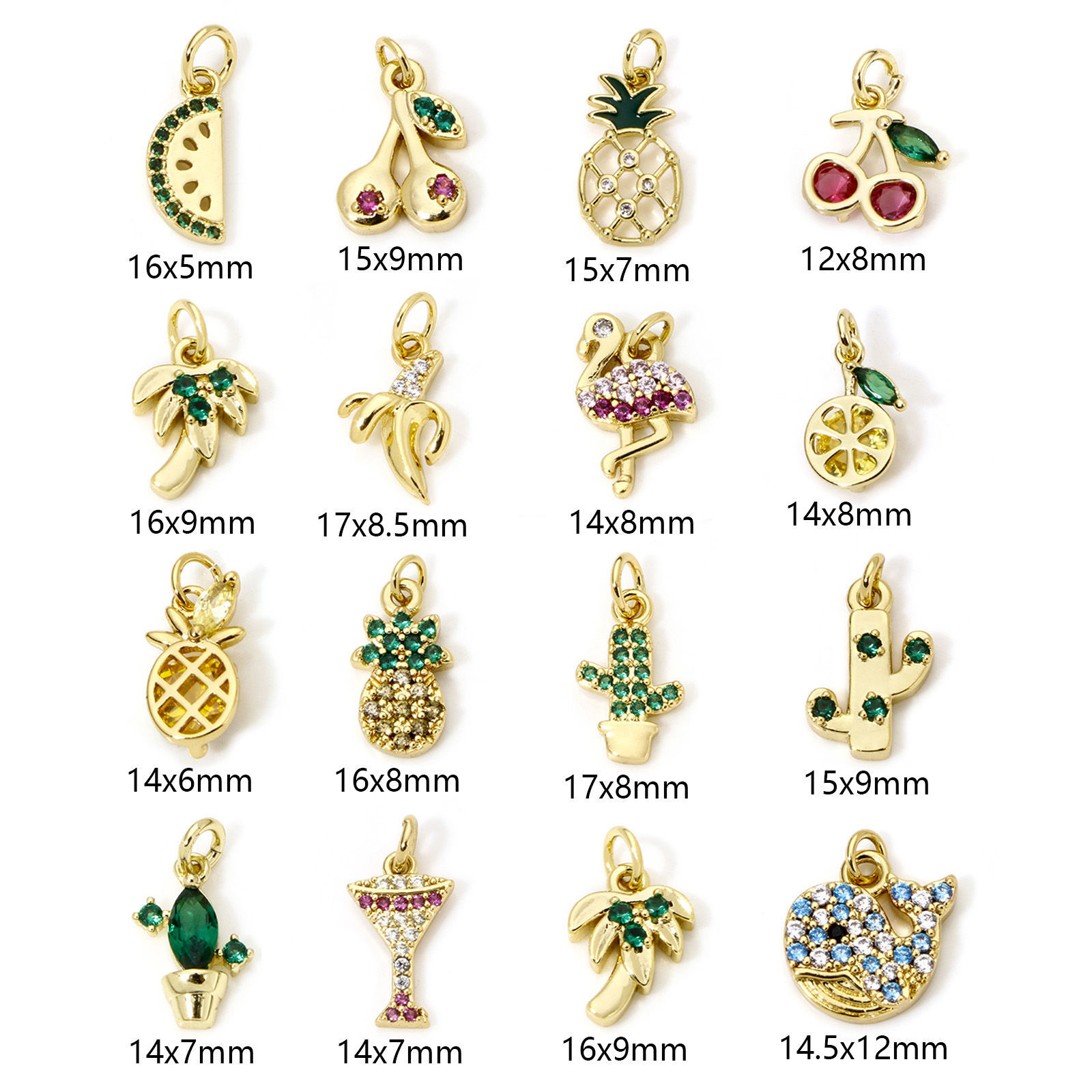 Image de 1 Pièce Breloques en Laiton Respectueux de la Nature Fruits Plaqué Or Véritable 18K Arbres Micro Pave