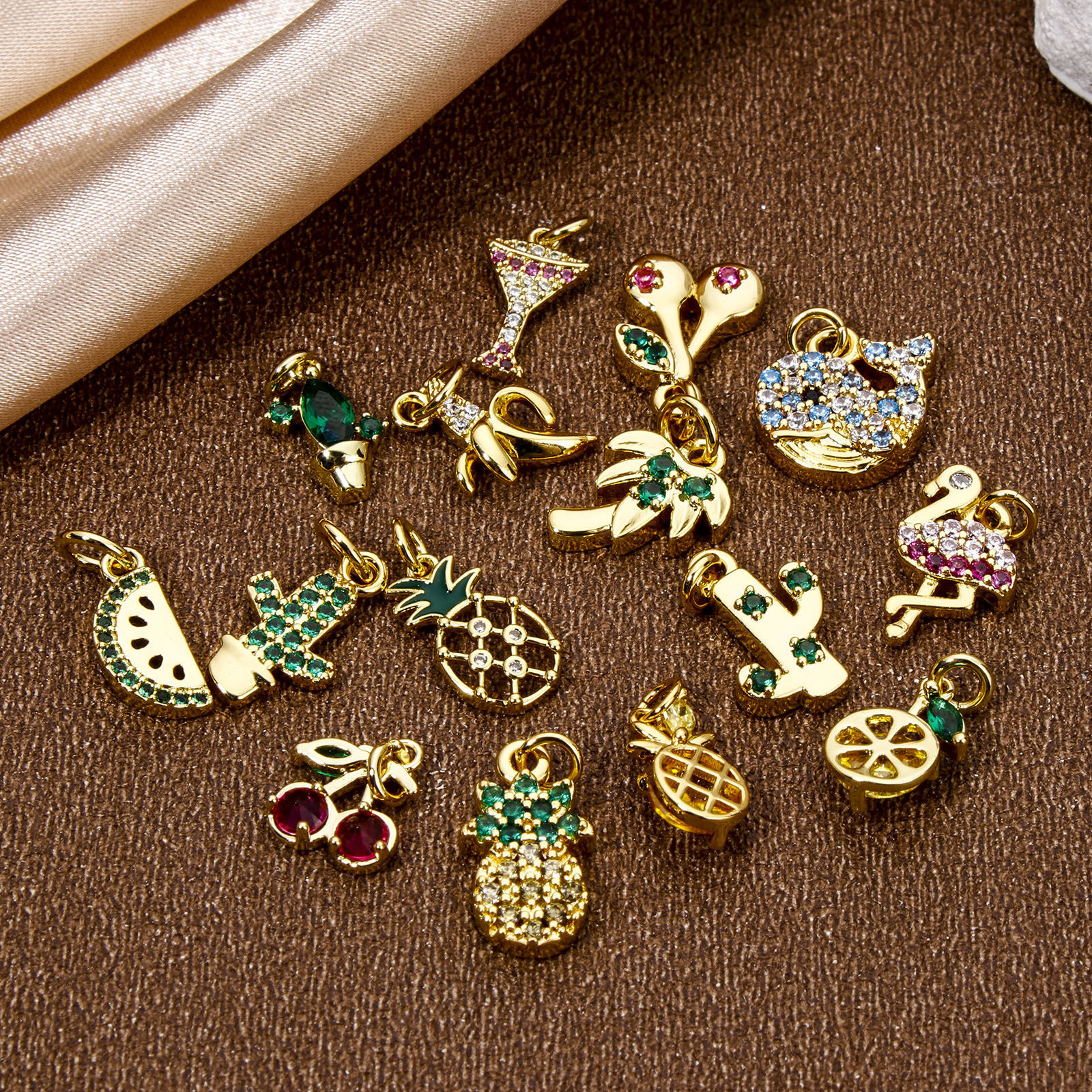Image de 1 Pièce Breloques en Laiton Respectueux de la Nature Fruits Plaqué Or Véritable 18K Arbres Micro Pave