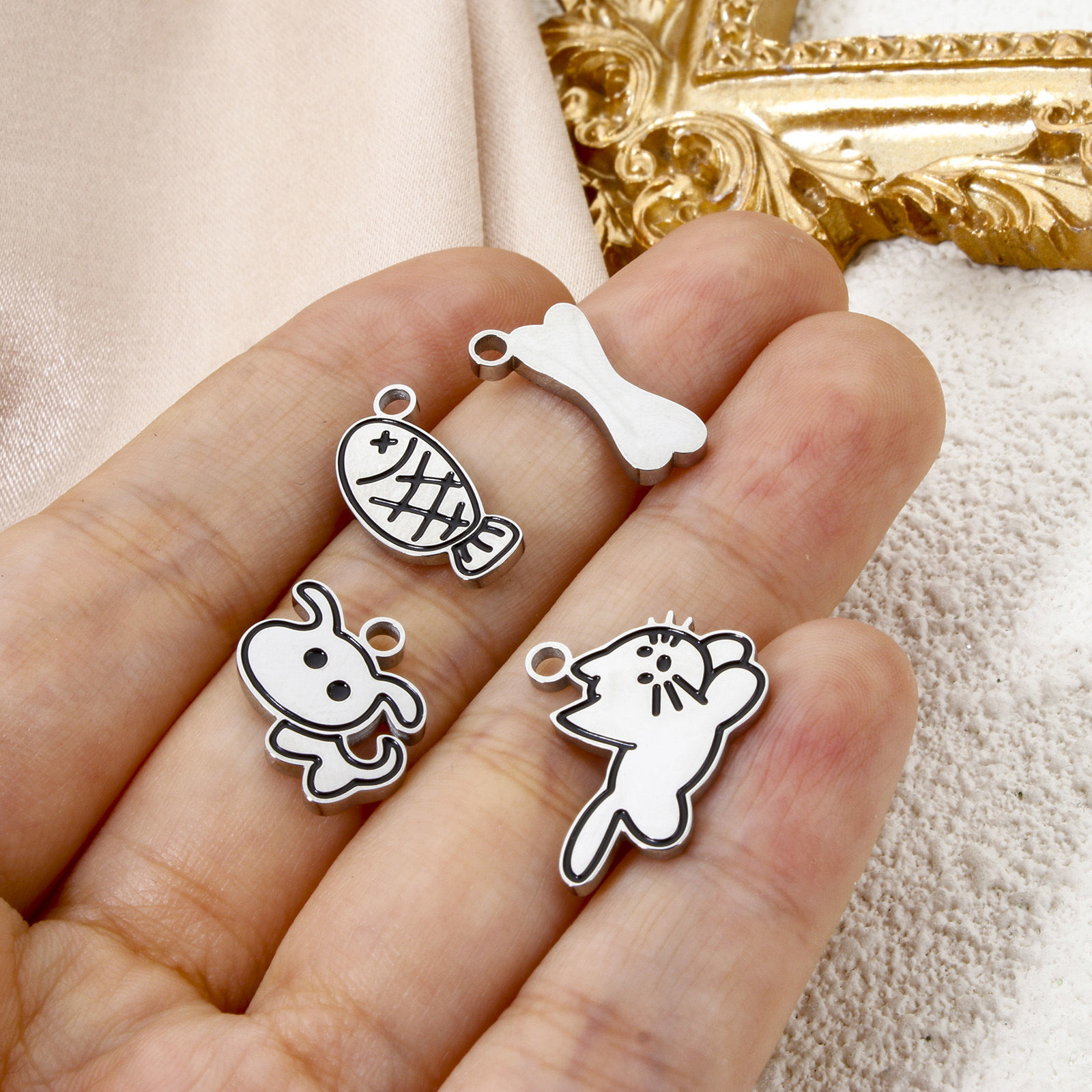 Image de 2 Pcs Breloques en 304 Acier Inoxydable Mémorial d'Animaux Domestiques Argent Mat Corrosion