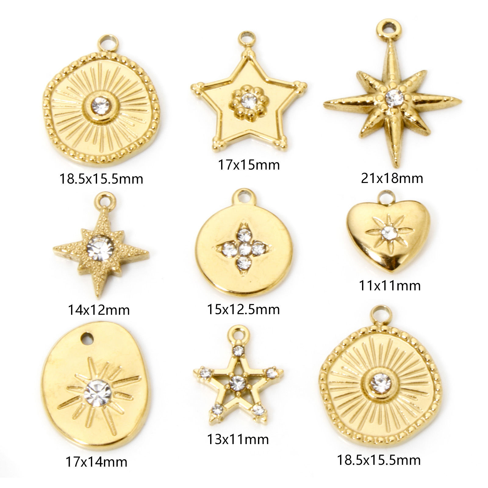Immagine di 2 Pz Placcatura Sottovuoto Ecologica 304 Acciaio Inossidabile Galassia Ciondoli Stella Oro Placcato Sole Trasparente Strass