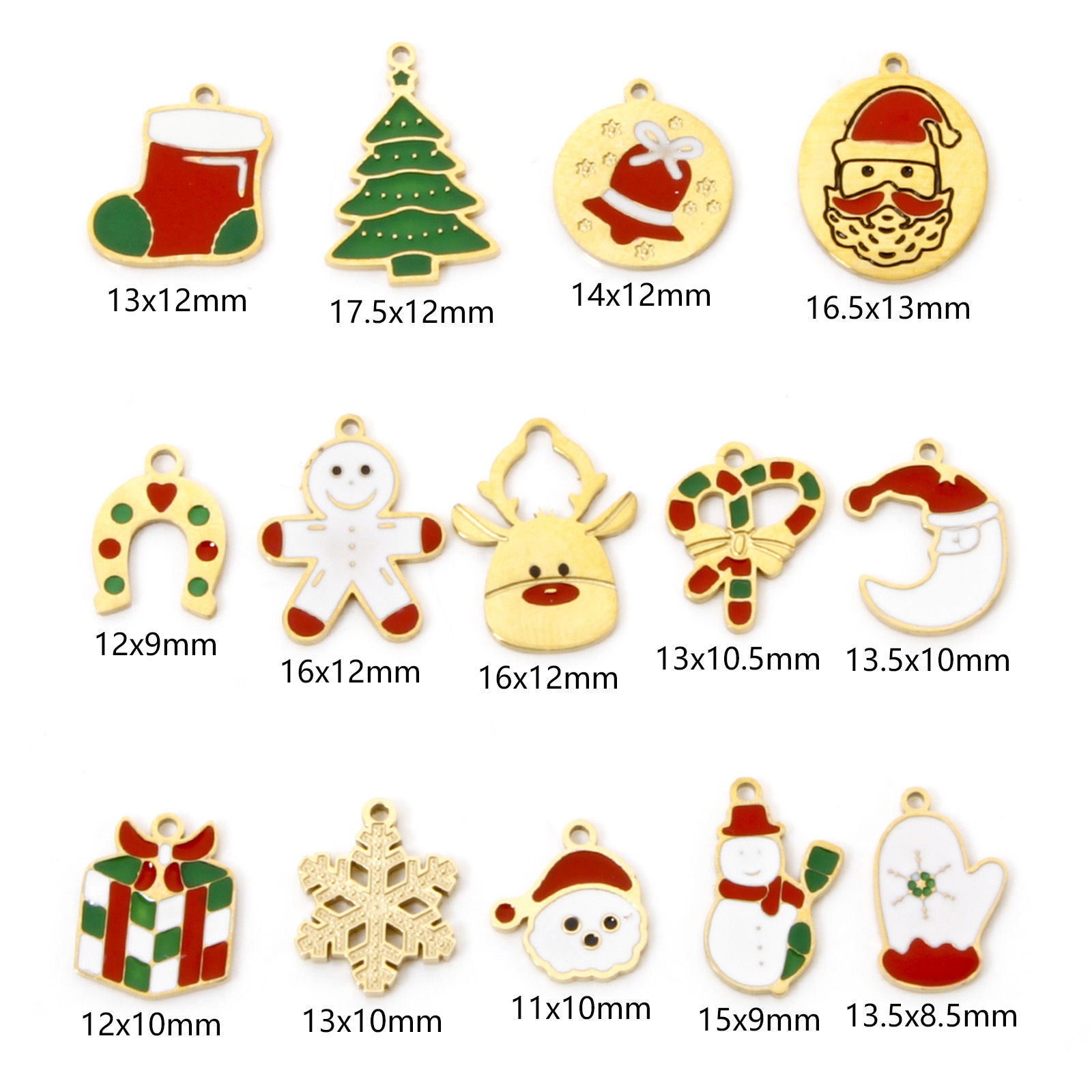 Picture of Eco-friendly Vacuum Plating 304 Stainless Steel Charms 14K Real Gold Plated Multicolor Christmas Santa Claus Christmas Tree Enamel