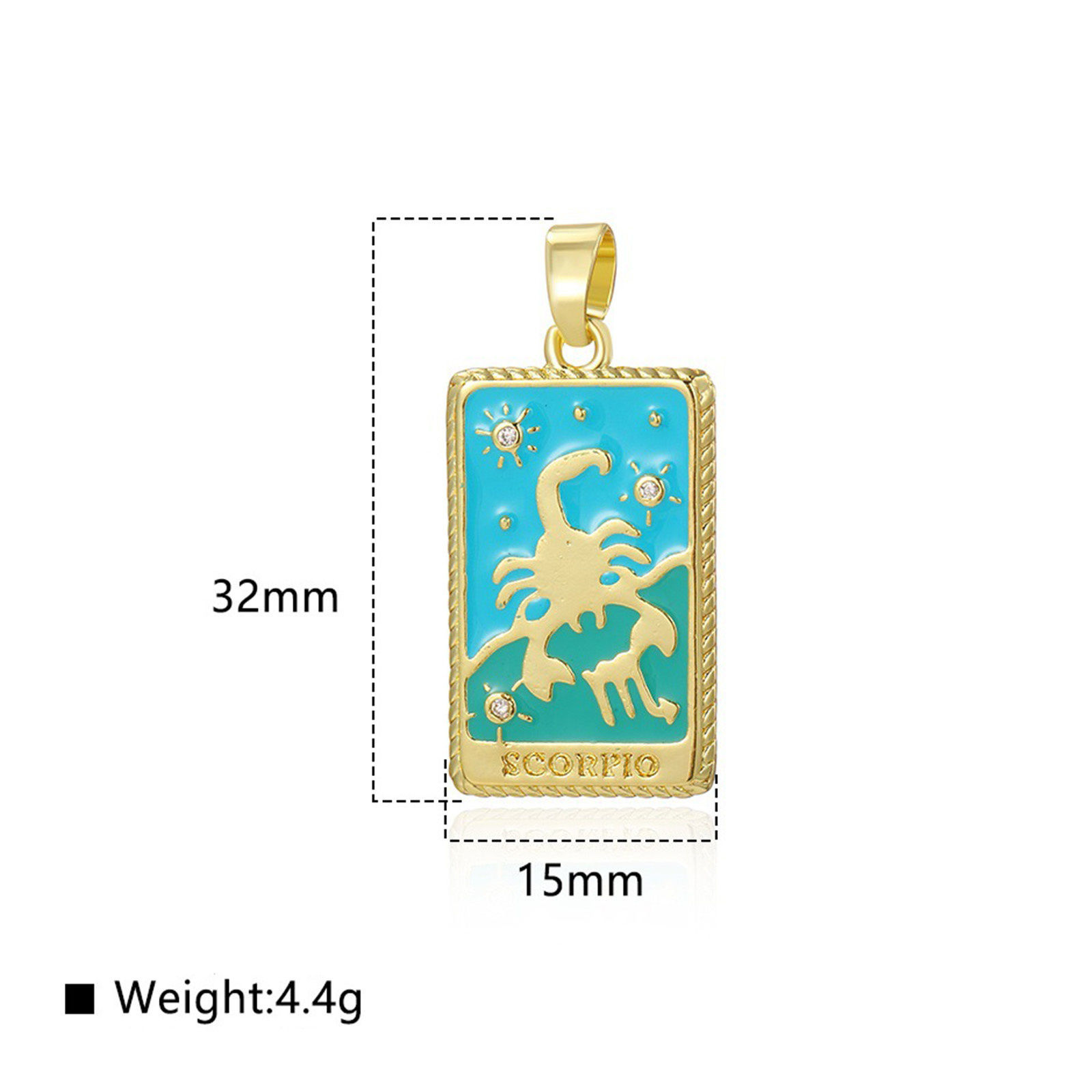 Picture of Brass Pendants 18K Gold Plated Multicolor Rectangle Constellation Enamel 3.2cm x 1.5cm