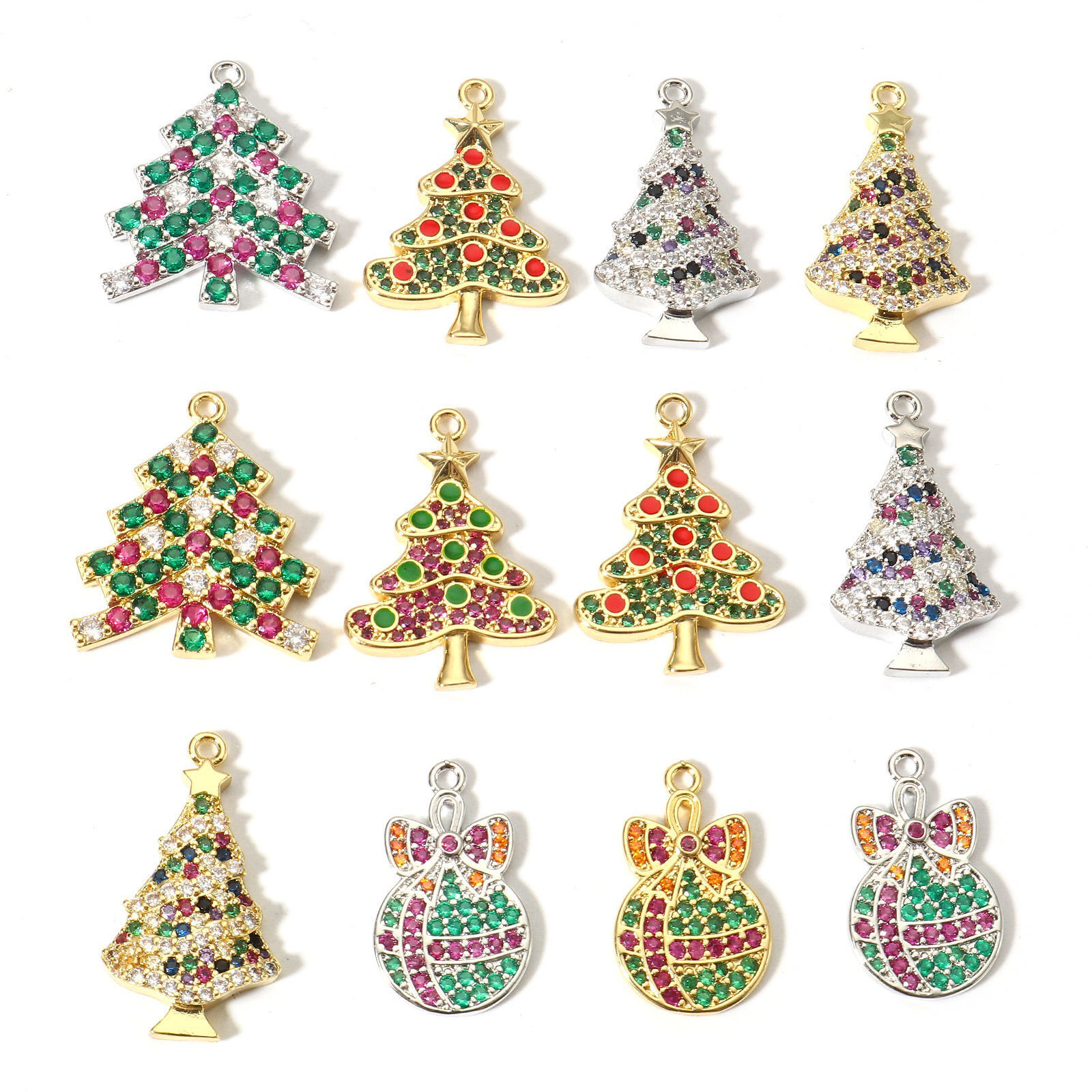 Bild von Messing Charms Weihnachten Weihnachtsbaum Micro Pave Bunt Zirkonia