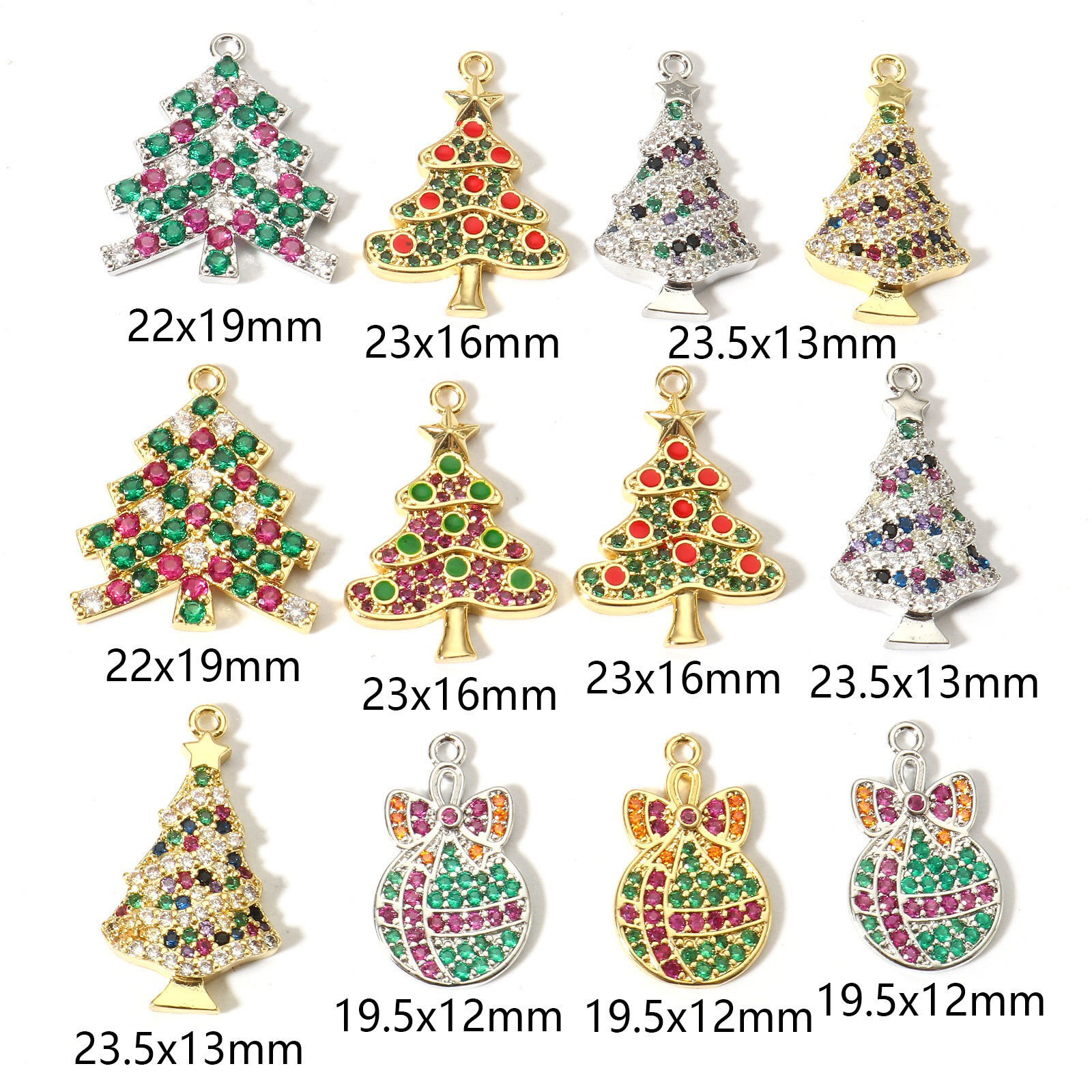 Bild von Messing Charms Weihnachten Weihnachtsbaum Micro Pave Bunt Zirkonia