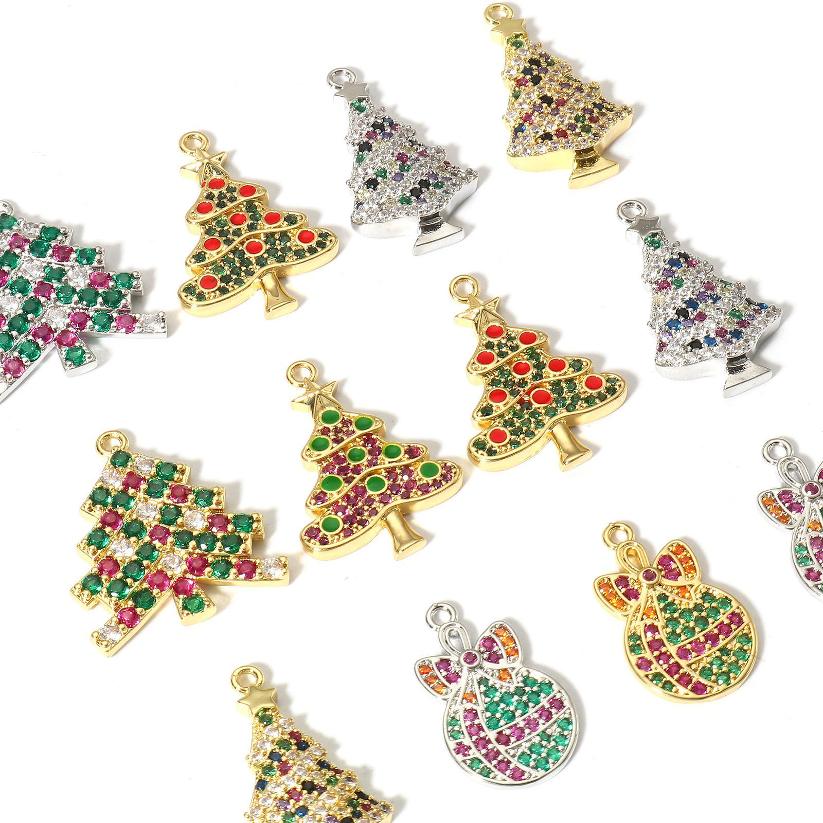 Bild von Messing Charms Weihnachten Weihnachtsbaum Micro Pave Bunt Zirkonia
