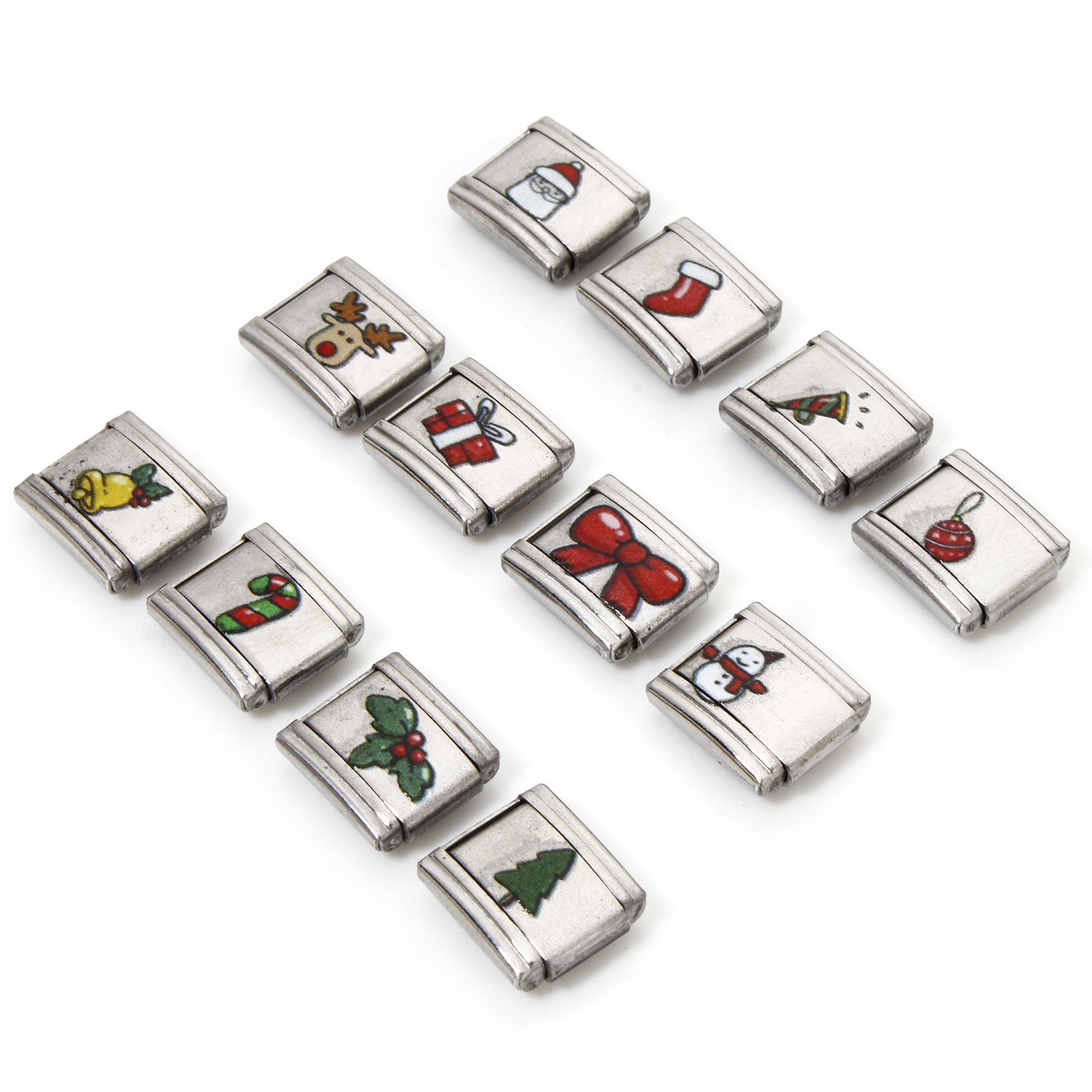 Image de 2 Pcs Bracelet à Maillons Breloques Italiens Accessories de Fabrication de Bracelets Bijoux DIY Noël en 304 Acier Inoxydable Argent Mat Rectangle 10mm x 9mm