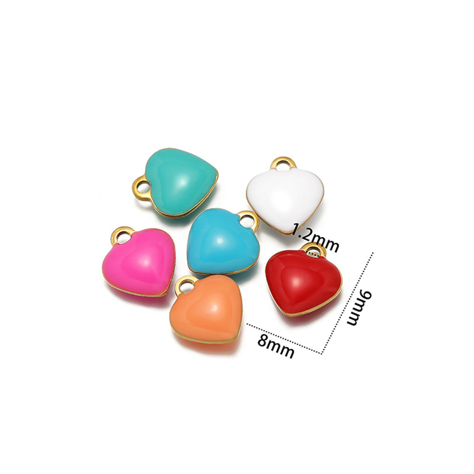 Immagine di 20 Pz 304 Acciaio Inossidabile San Valentino Ciondoli Cuore Multicolore Smalto a Doppia Faccia 9mm x 8mm