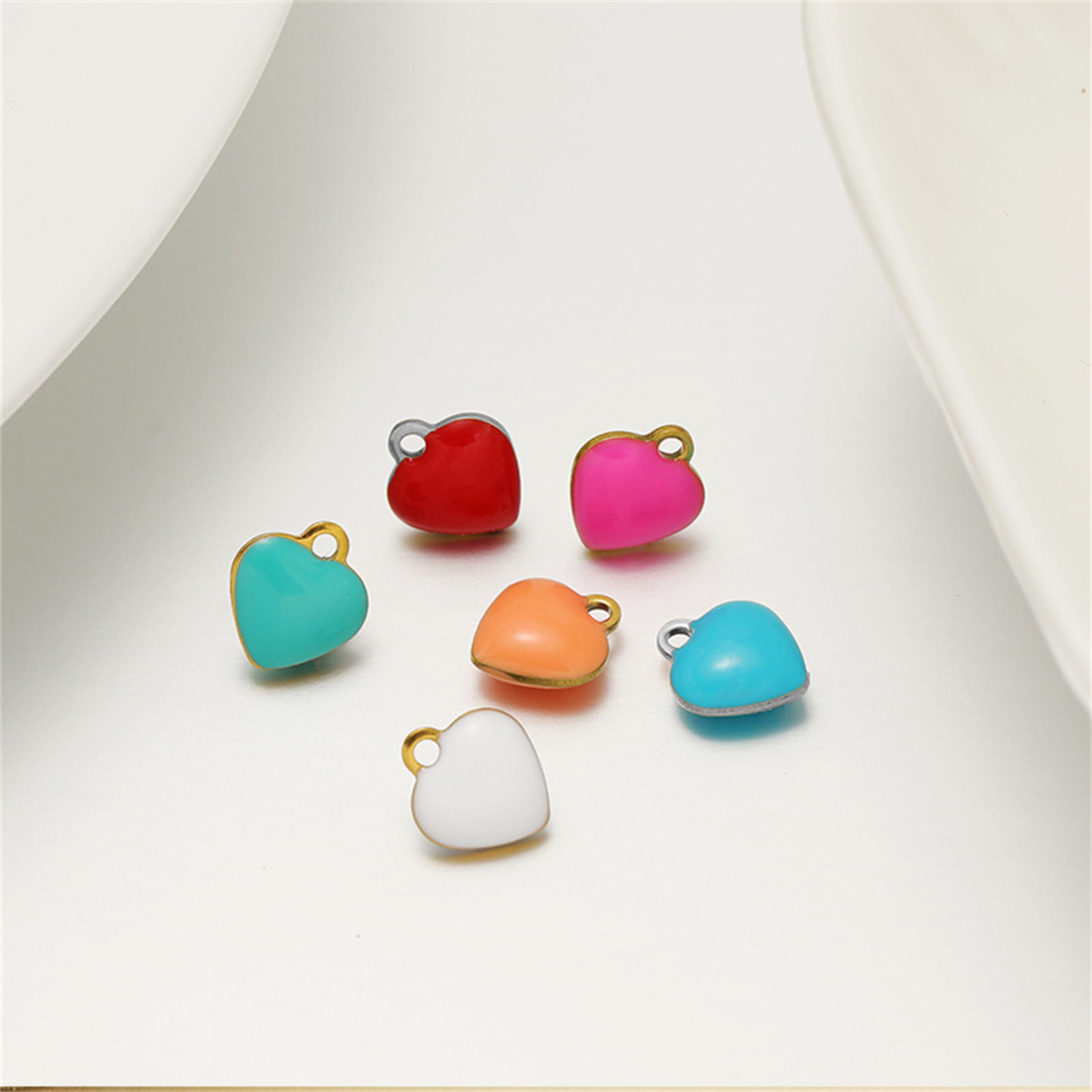 Immagine di 20 Pz 304 Acciaio Inossidabile San Valentino Ciondoli Cuore Multicolore Smalto a Doppia Faccia 9mm x 8mm