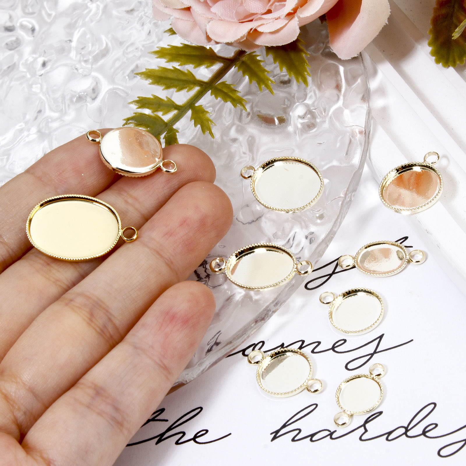 Picture of Eco-friendly Brass Blank Base Pendants For Cameo DIY Jewelry Making Accessories 14K Real Gold Plated Round Oval