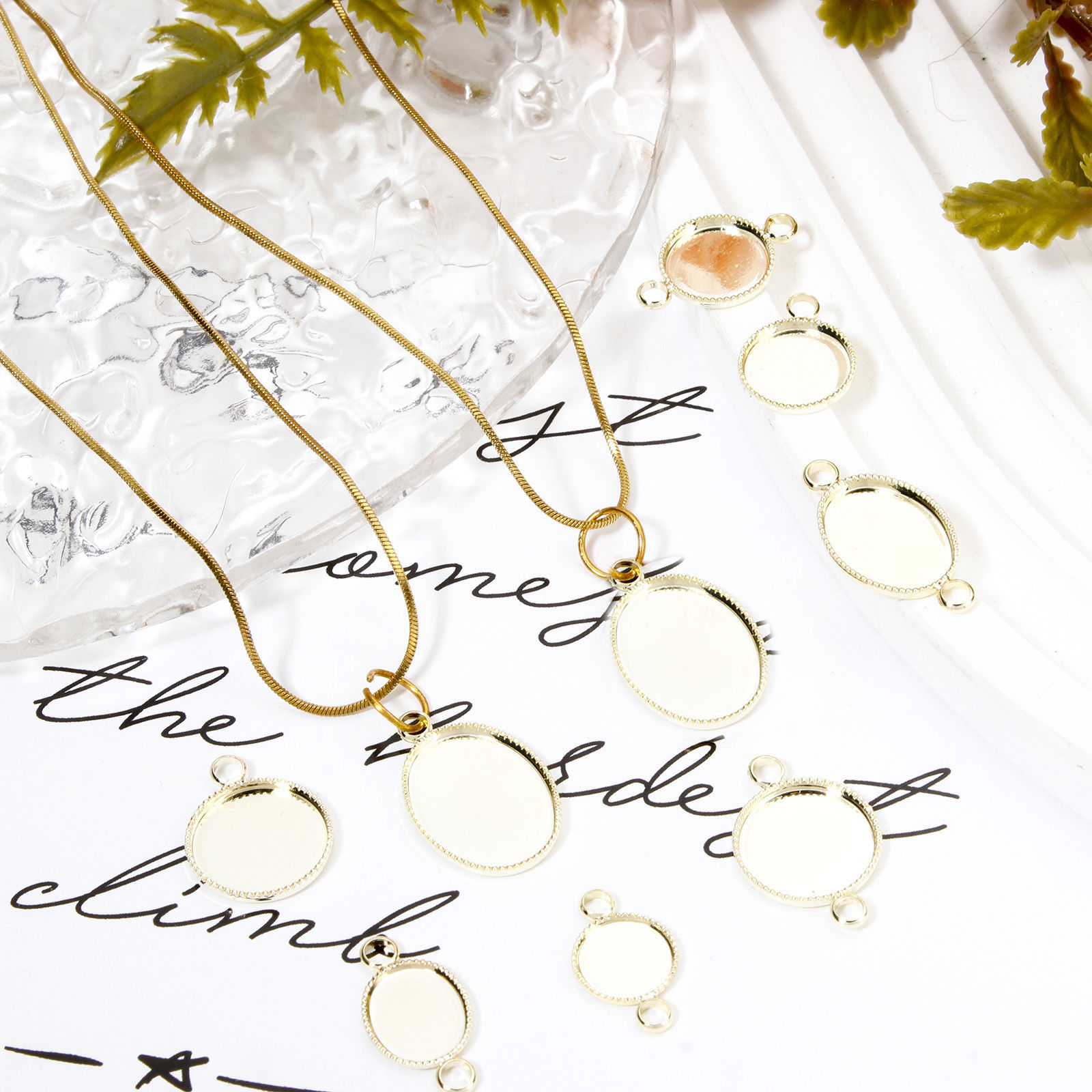 Picture of Eco-friendly Brass Blank Base Pendants For Cameo DIY Jewelry Making Accessories 14K Real Gold Plated Round Oval