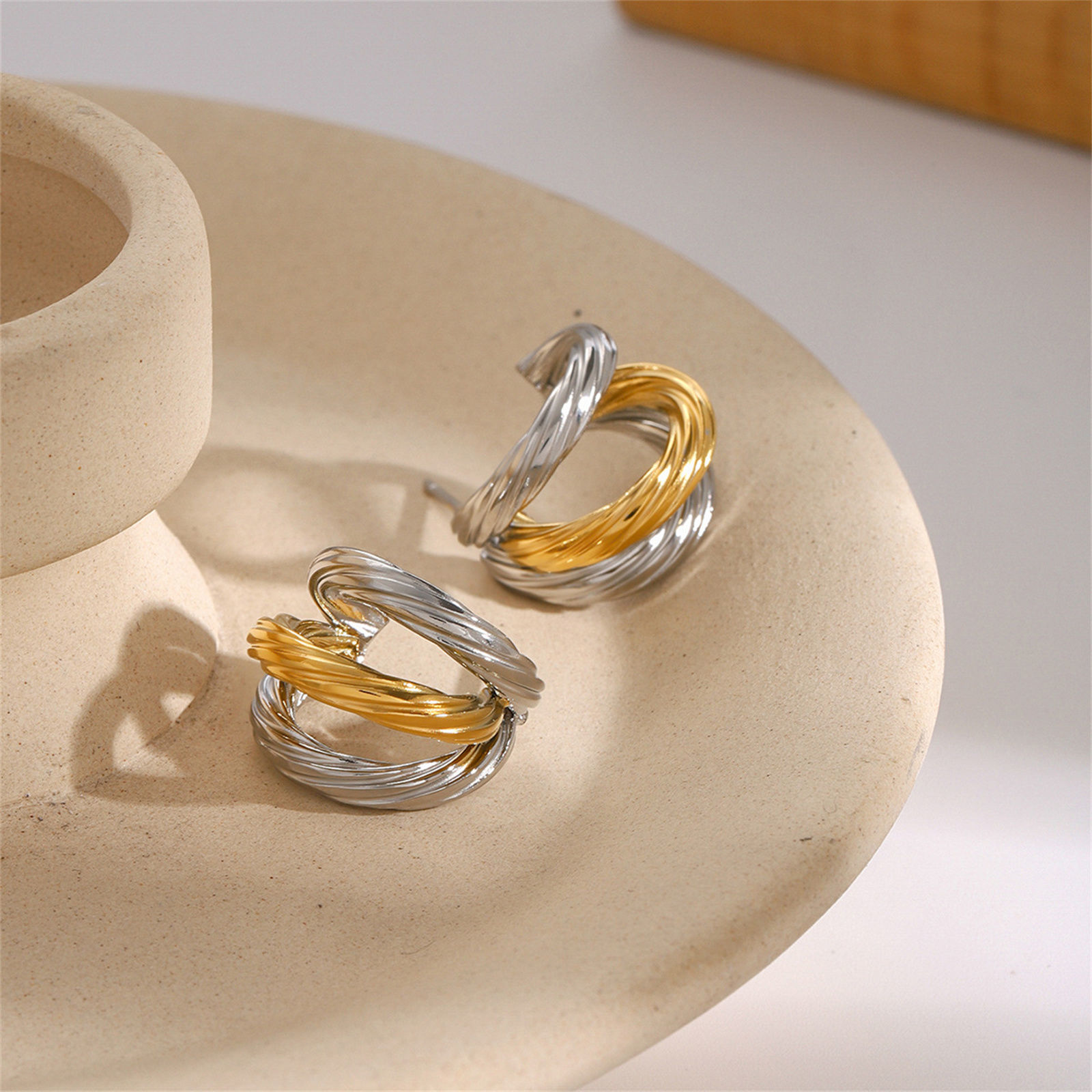 Picture of Eco-friendly Ins Style 18K Real Gold Plated & Silver Tone 304 Stainless Steel Ear Post Stud Earrings