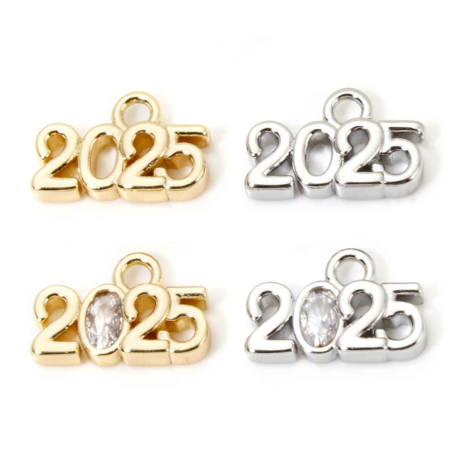 Image de 2 Pcs Breloques Année en Laiton Respectueux de la Nature Plaqué Or Véritable Mots" 2025 " 14mm x 9mm