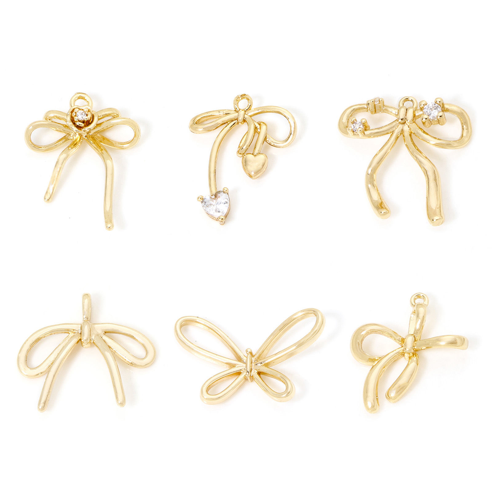 Picture of Eco-friendly Brass Clothes Charmes Real Gold Plated Bowknot Clear Cubic Zirconia