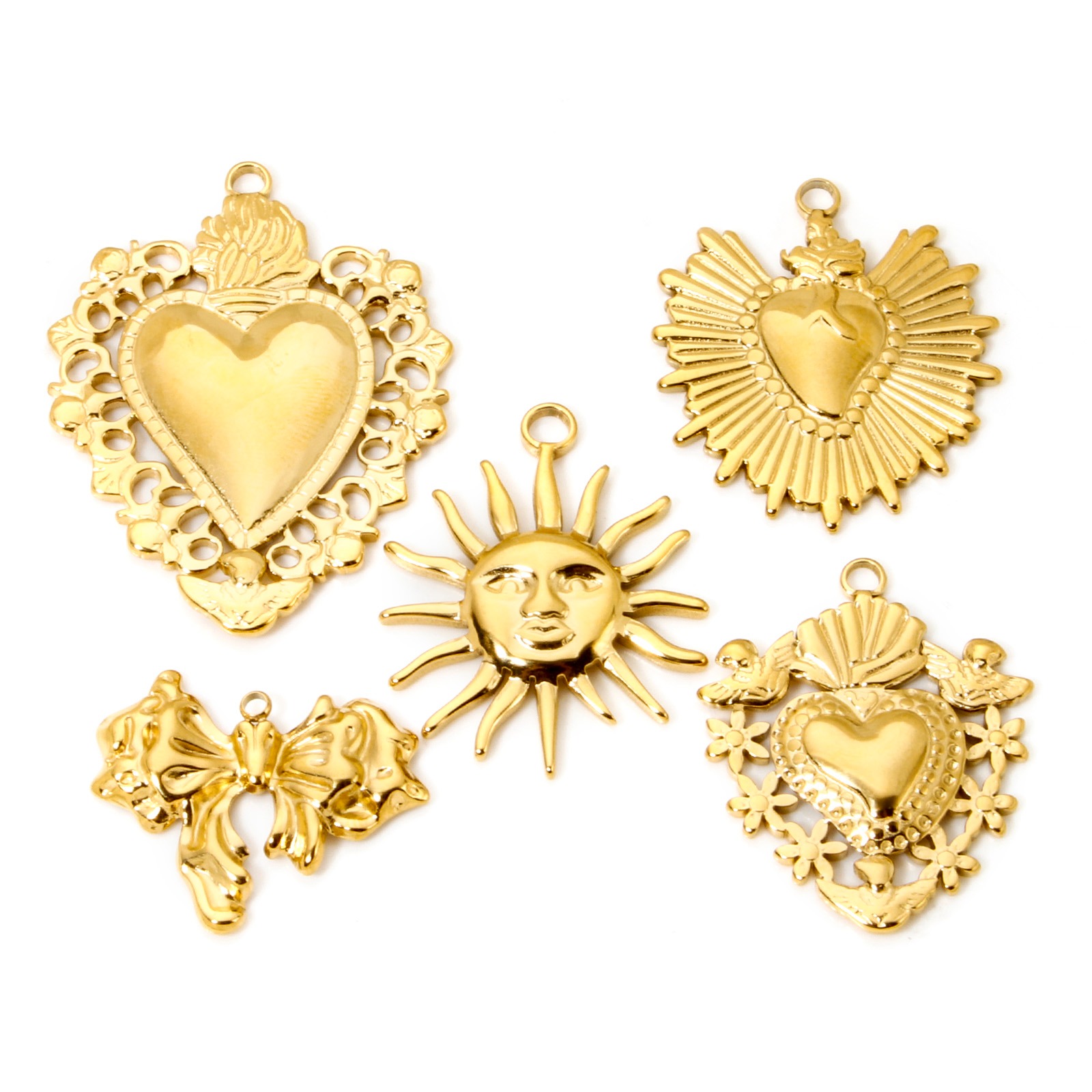 Picture of Eco-friendly Vacuum Plating 304 Stainless Steel Valentine's Day Pendants 18K Real Gold Plated Heart Sun