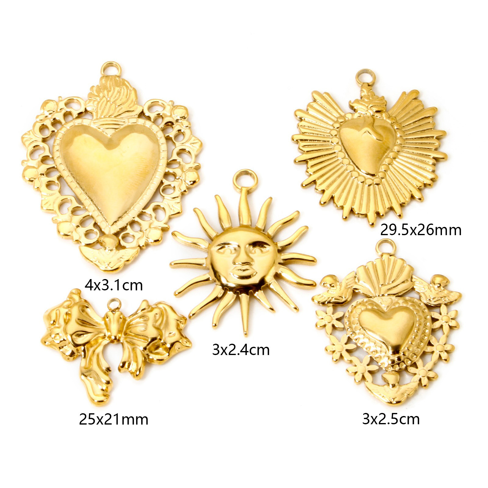 Picture of Eco-friendly Vacuum Plating 304 Stainless Steel Valentine's Day Pendants 18K Real Gold Plated Heart Sun