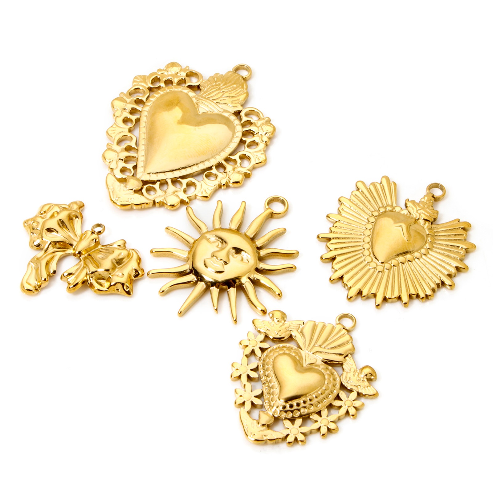 Picture of Eco-friendly Vacuum Plating 304 Stainless Steel Valentine's Day Pendants 18K Real Gold Plated Heart Sun