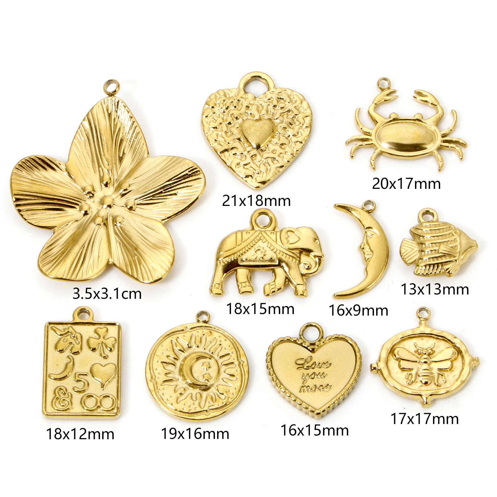 Immagine di 2 Pz Placcatura Sottovuoto Ecologica 304 Acciaio Inossidabile Collezione Flora Ciondoli Fiore Oro Placcato Ape