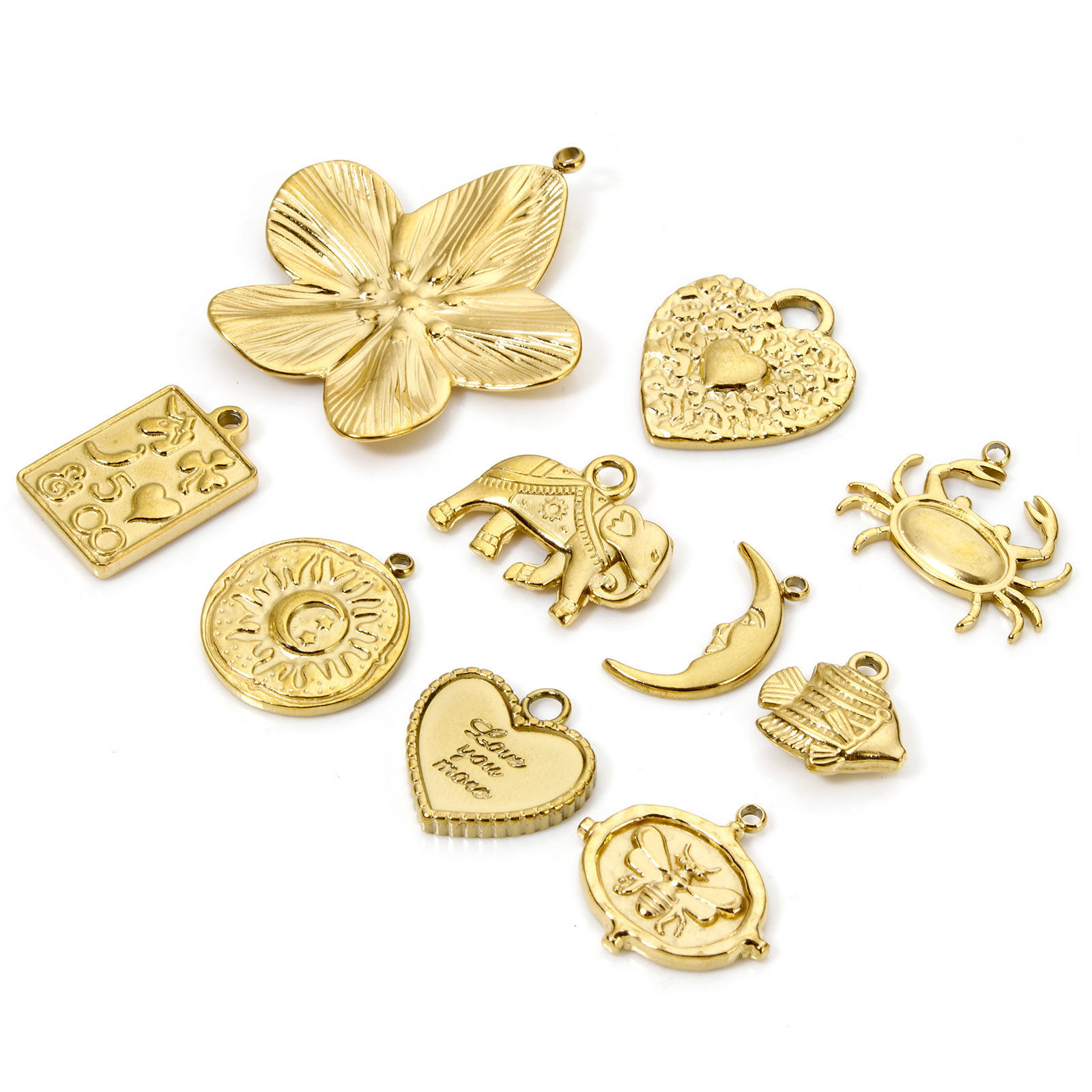 Immagine di 2 Pz Placcatura Sottovuoto Ecologica 304 Acciaio Inossidabile Collezione Flora Ciondoli Fiore Oro Placcato Ape