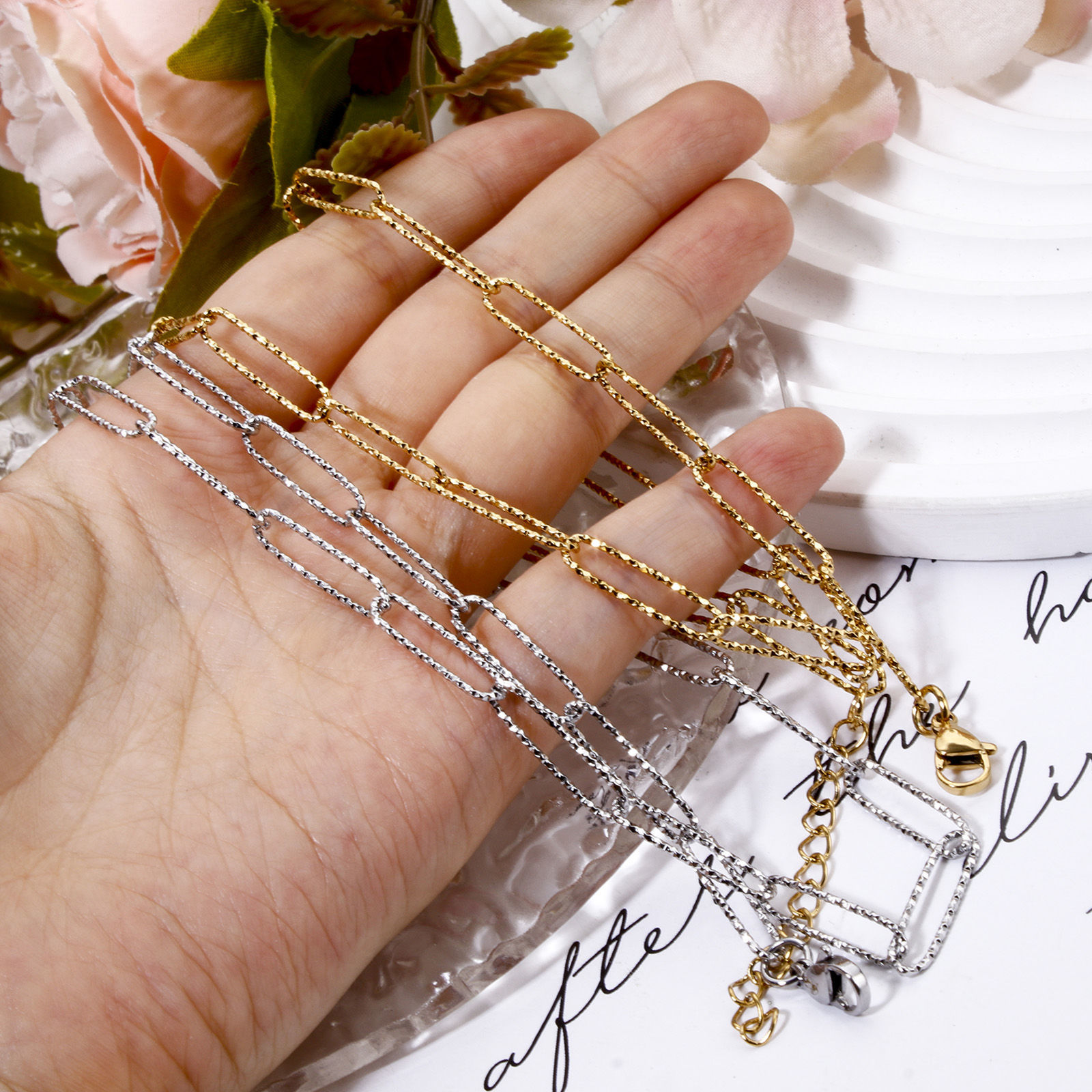 Picture of 304 Stainless Steel Paperclip Chain Necklace For DIY Jewelry Making Multicolor 46cm(18.1") long
