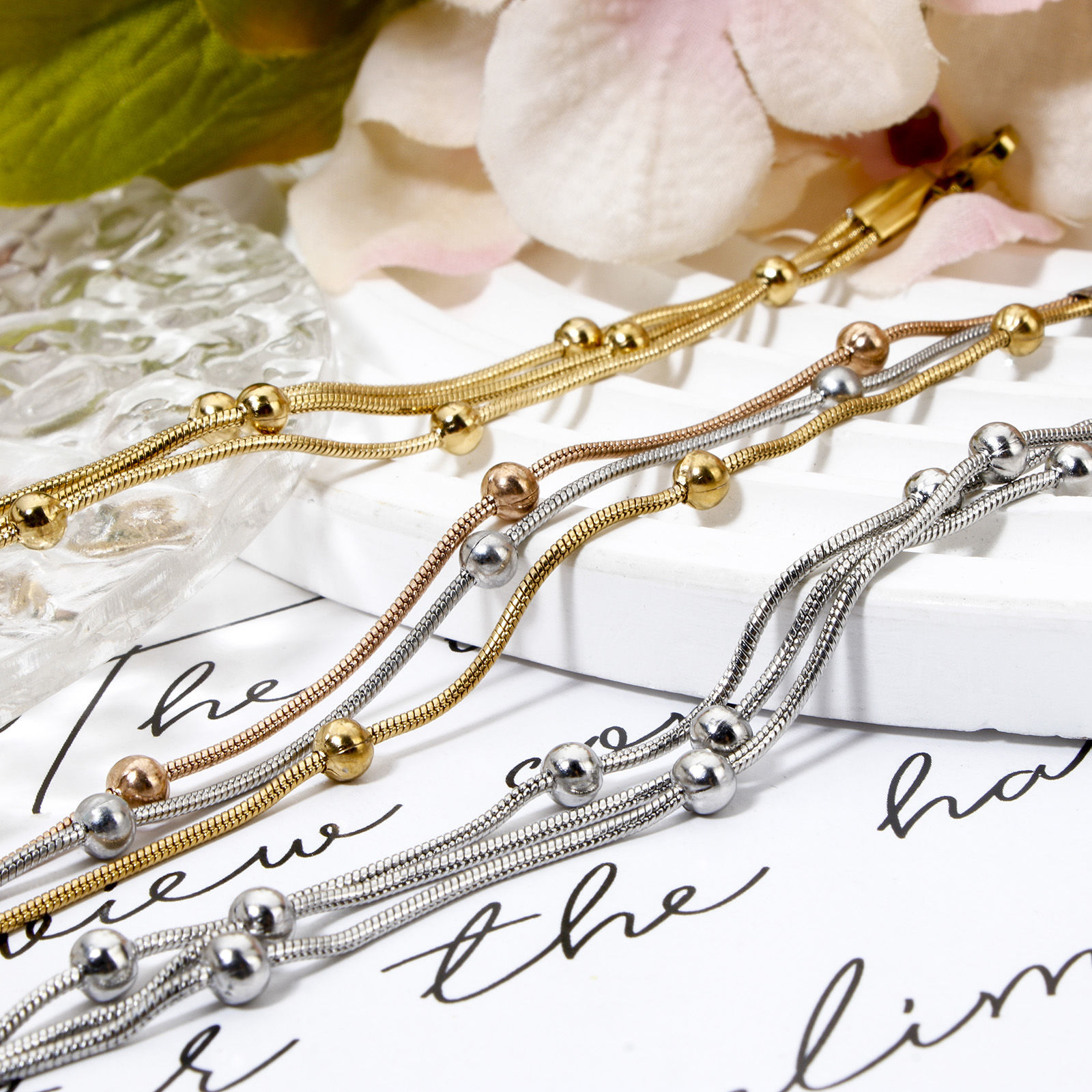 Image de 1 Pièce Bracelet Multicouche Chaîne Maille Serpent en 304 Acier Inoxydable avec Fermoir Mousqueton et Chaîne d'Extension 17cm long