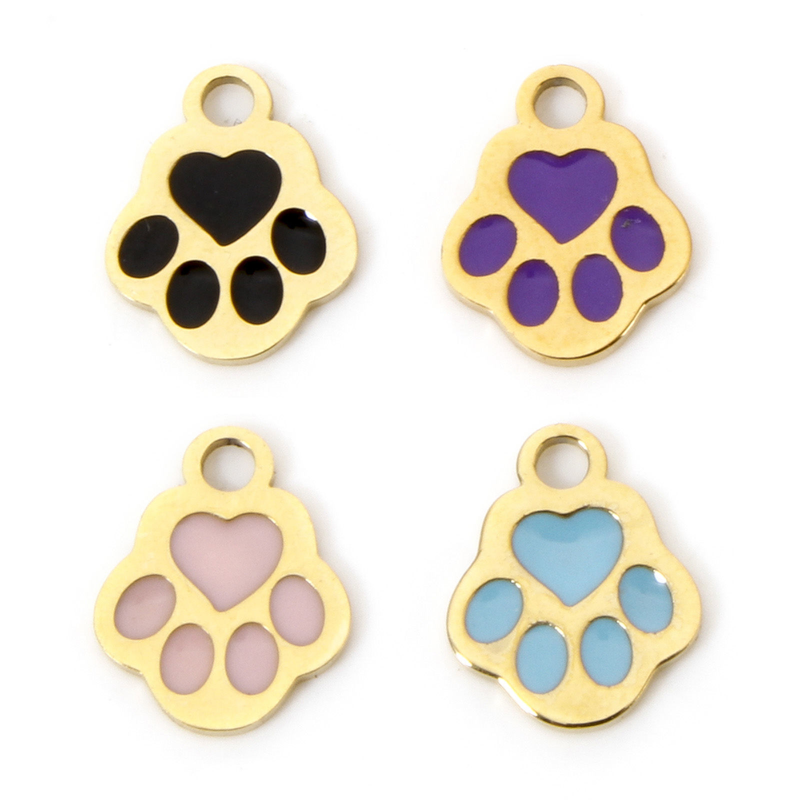 Image de 2 Pcs Breloques en 304 Acier Inoxydable Placage Sous Vide Écologique Mémorial d'Animaux Domestiques Griffe de Patte de Chien Plaqué Or 14K Multicolore Émail 10mm x 8mm
