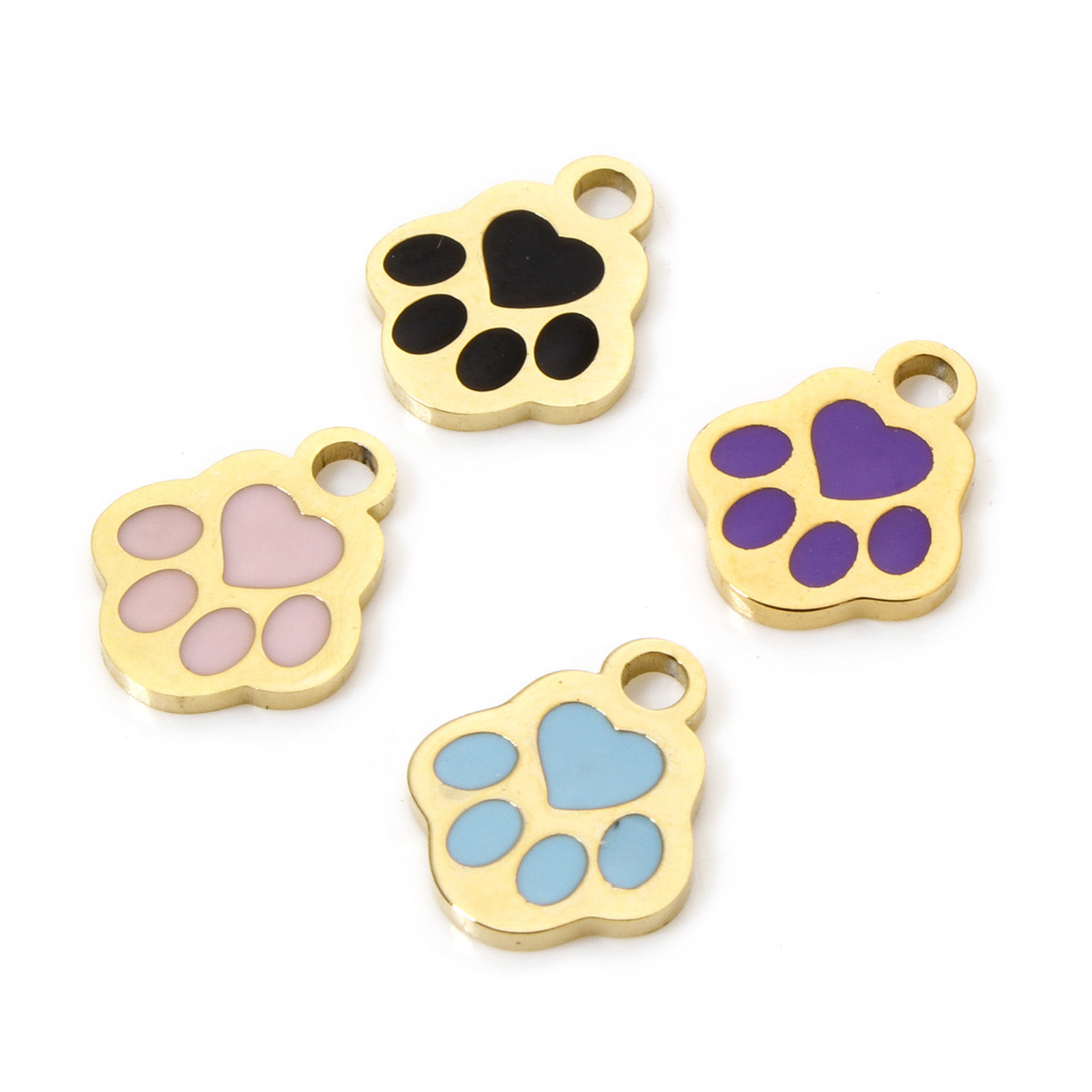 Image de 2 Pcs Breloques en 304 Acier Inoxydable Placage Sous Vide Écologique Mémorial d'Animaux Domestiques Griffe de Patte de Chien Plaqué Or 14K Multicolore Émail 10mm x 8mm