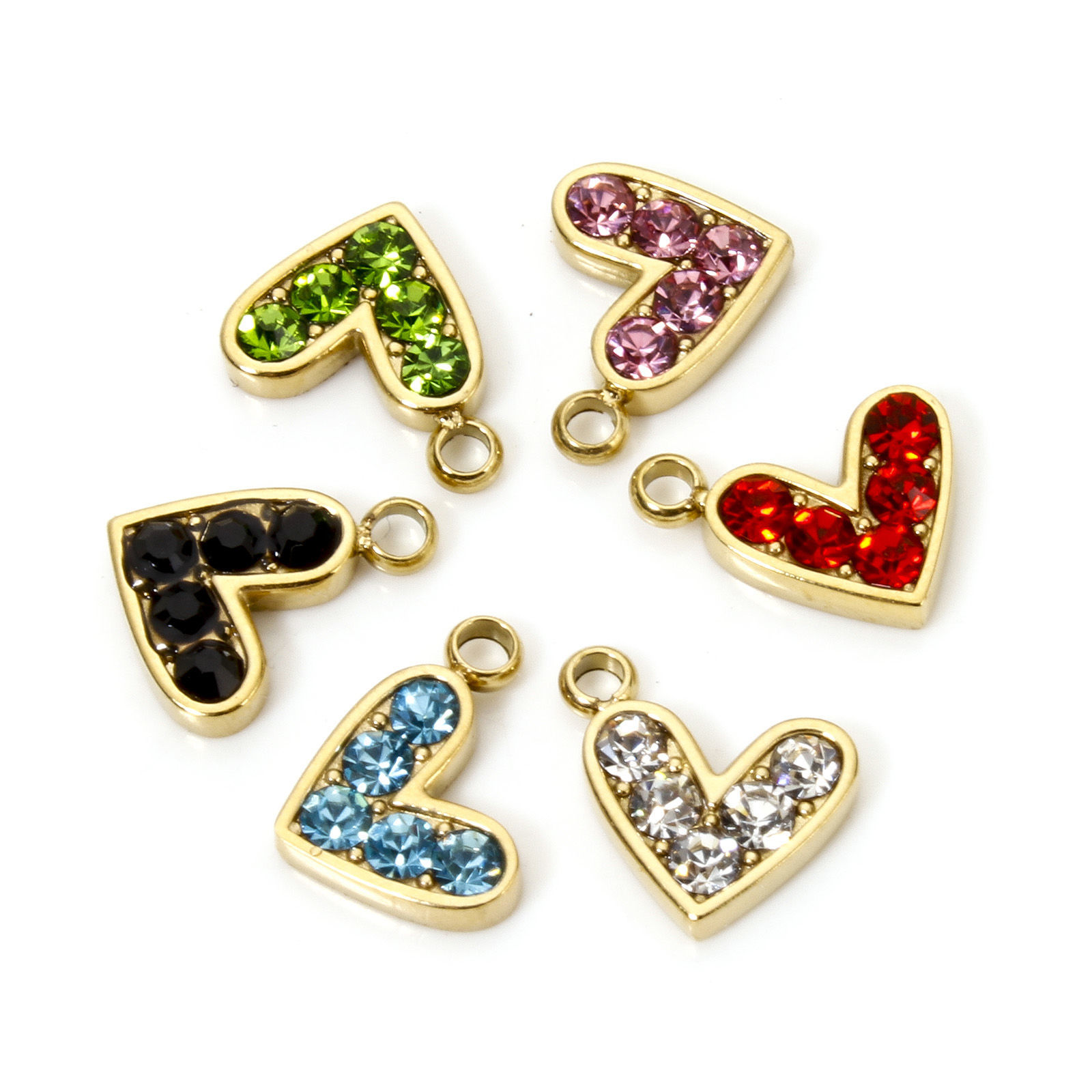 Immagine di 1 Pz Placcatura Sottovuoto Ecologica 304 Acciaio Inossidabile San Valentino Ciondoli Cuore 14K Vero Oro Placcato Multicolore Strass 10mm x 9mm