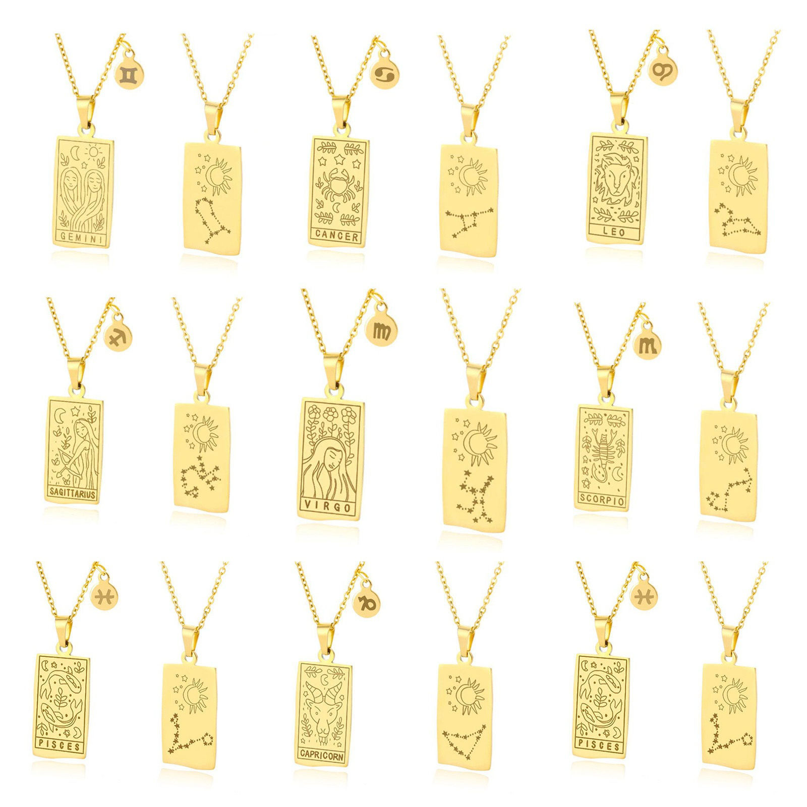 Picture of Vacuum Plating Ins Style Stylish & Casual 18K Gold Plated 304 Stainless Steel Rectangle Constellation Necklace For Women 38cm(15") long