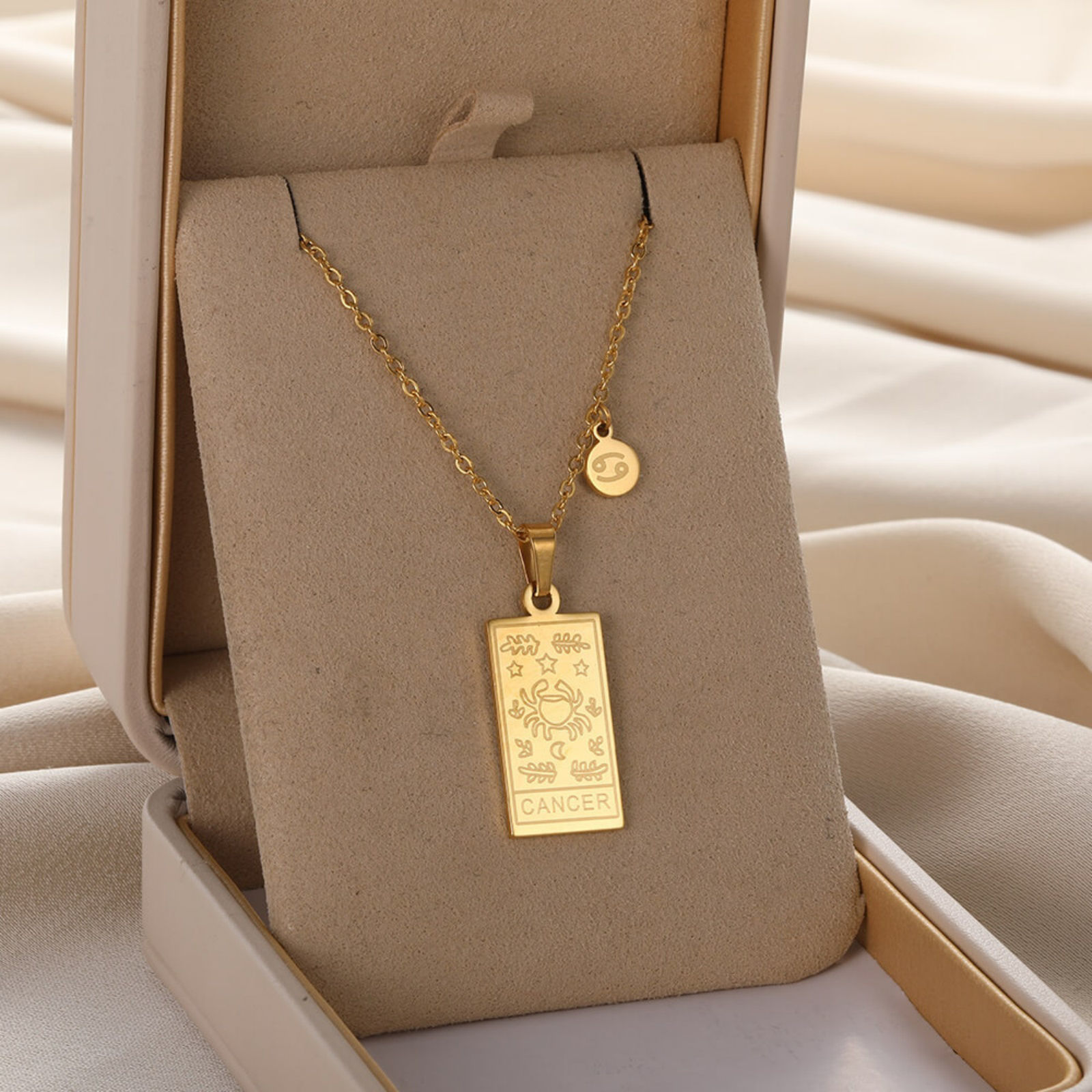 Picture of Vacuum Plating Ins Style Stylish & Casual 18K Gold Plated 304 Stainless Steel Rectangle Constellation Necklace For Women 38cm(15") long