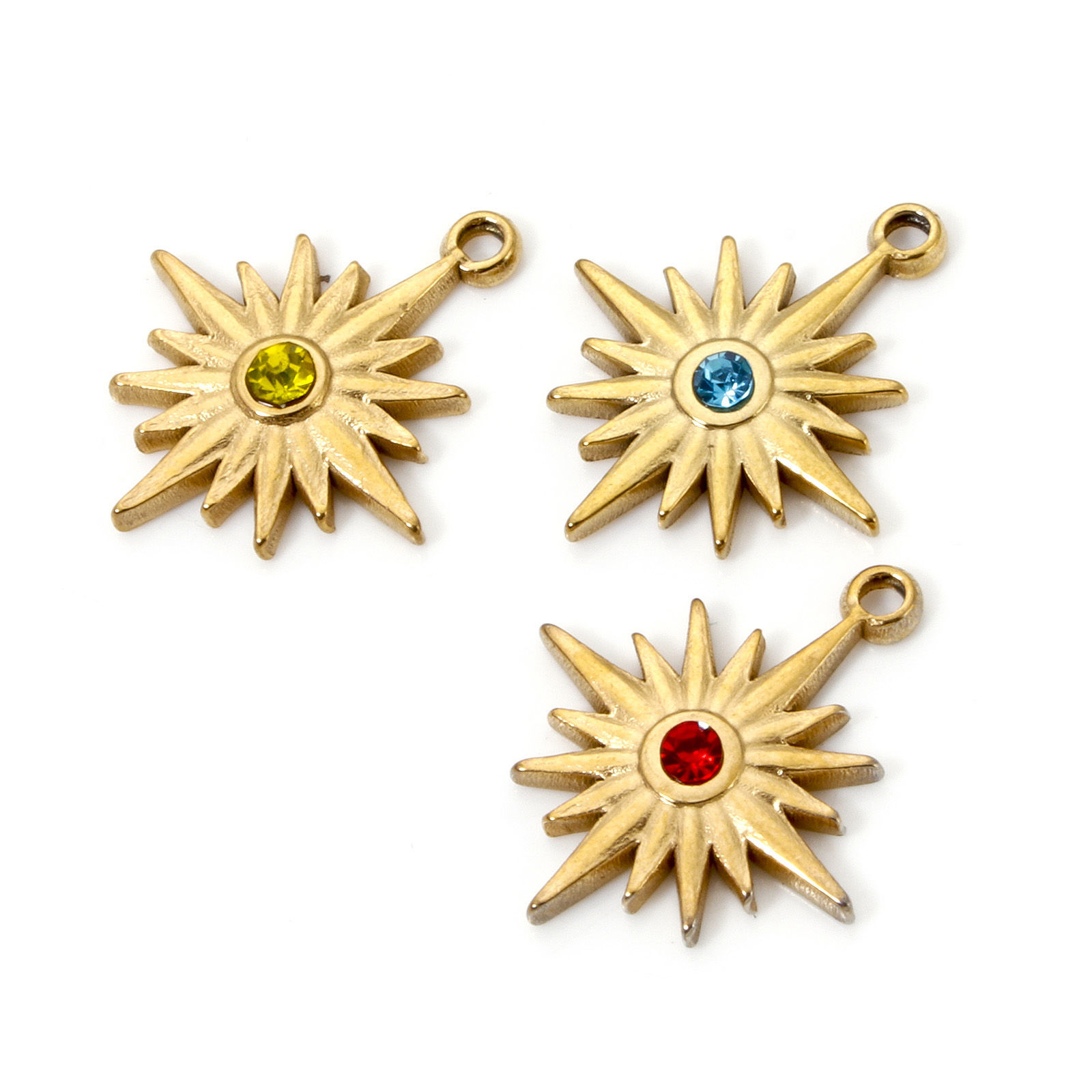 Image de 2 Pcs Breloques en 304 Acier Inoxydable Placage Sous Vide Écologique Galaxie Etoile Plaqué Or Véritable 18K à Strass Coloré 20mm x 17mm