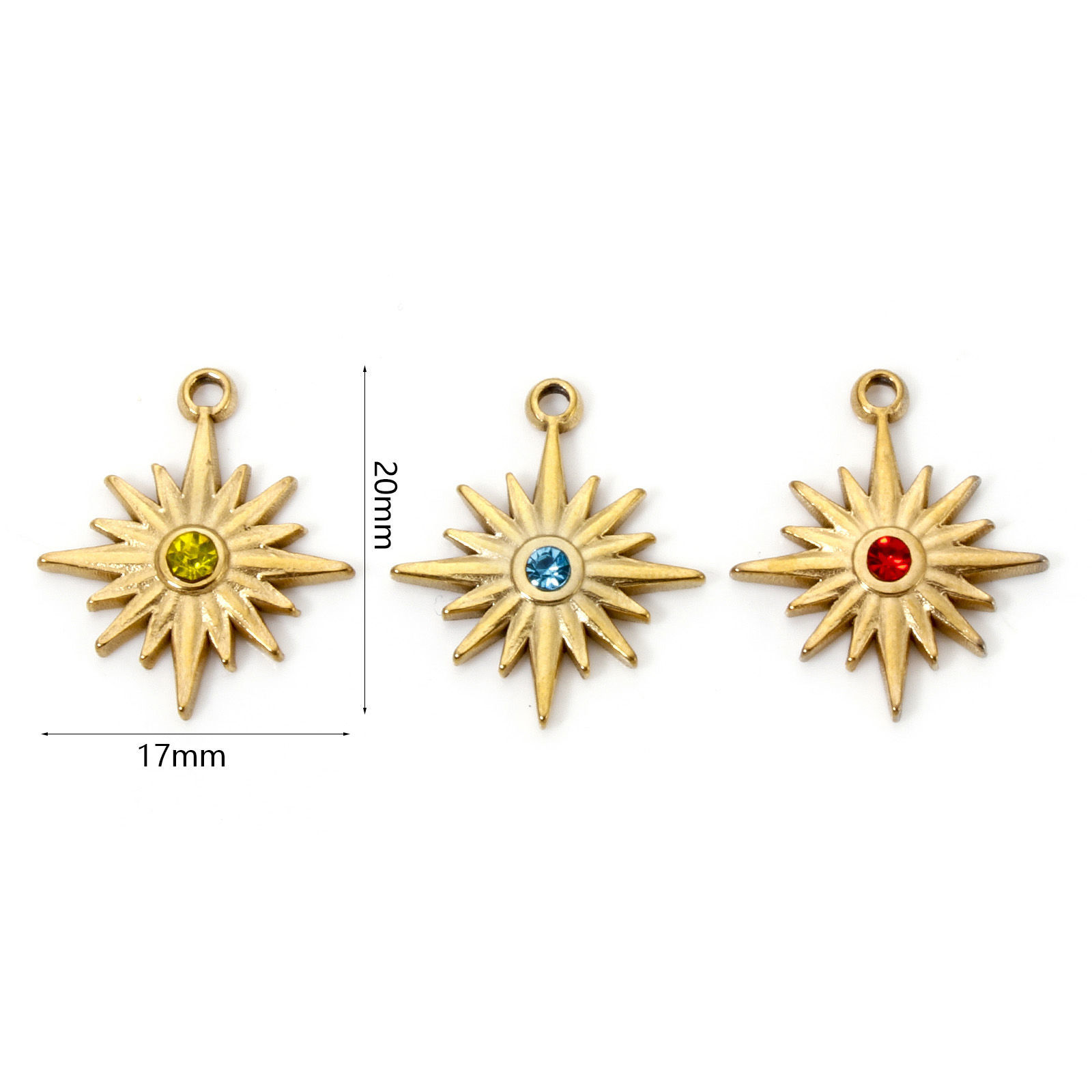 Image de 2 Pcs Breloques en 304 Acier Inoxydable Placage Sous Vide Écologique Galaxie Etoile Plaqué Or Véritable 18K à Strass Coloré 20mm x 17mm