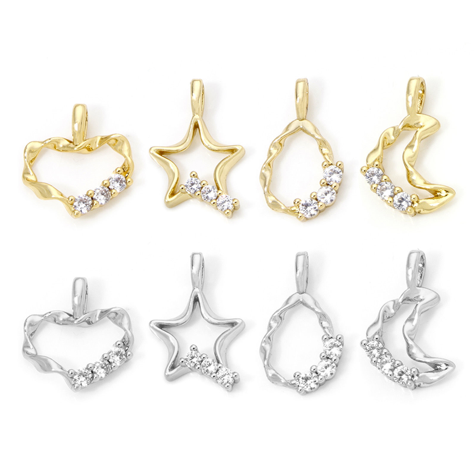 Picture of Eco-friendly Brass Charms Real Gold Plated Clear Cubic Zirconia