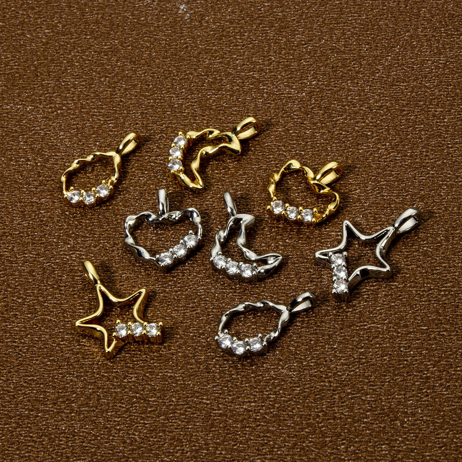 Picture of Eco-friendly Brass Charms Real Gold Plated Clear Cubic Zirconia