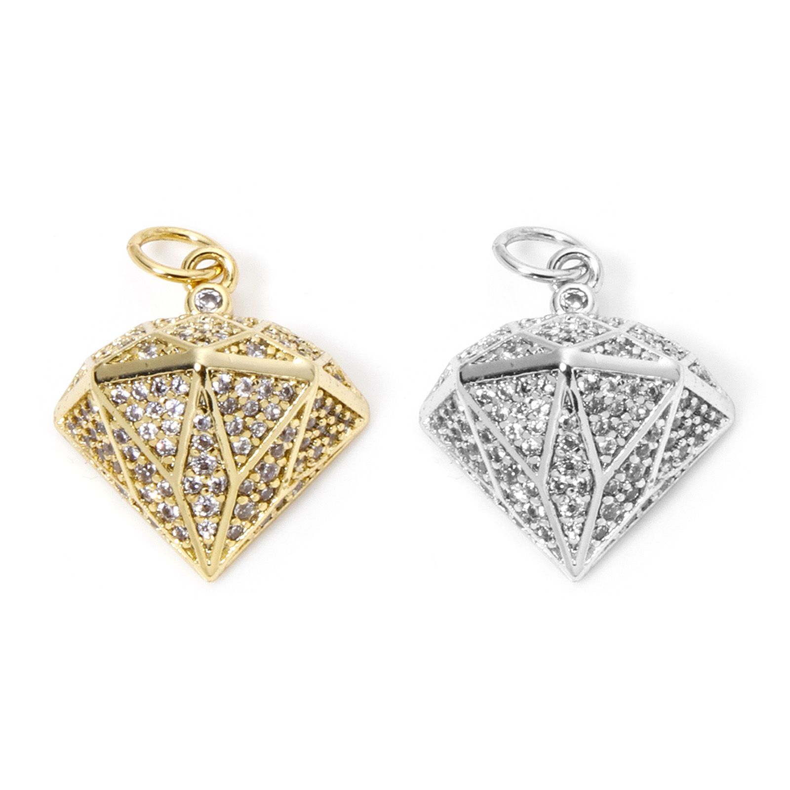 Image de 1 Pièce Breloques Micro Pave en Laiton Respectueux de la Nature Diamant Plaqué Or Véritable à Zircone Cubique Clair 20mm x 15mm