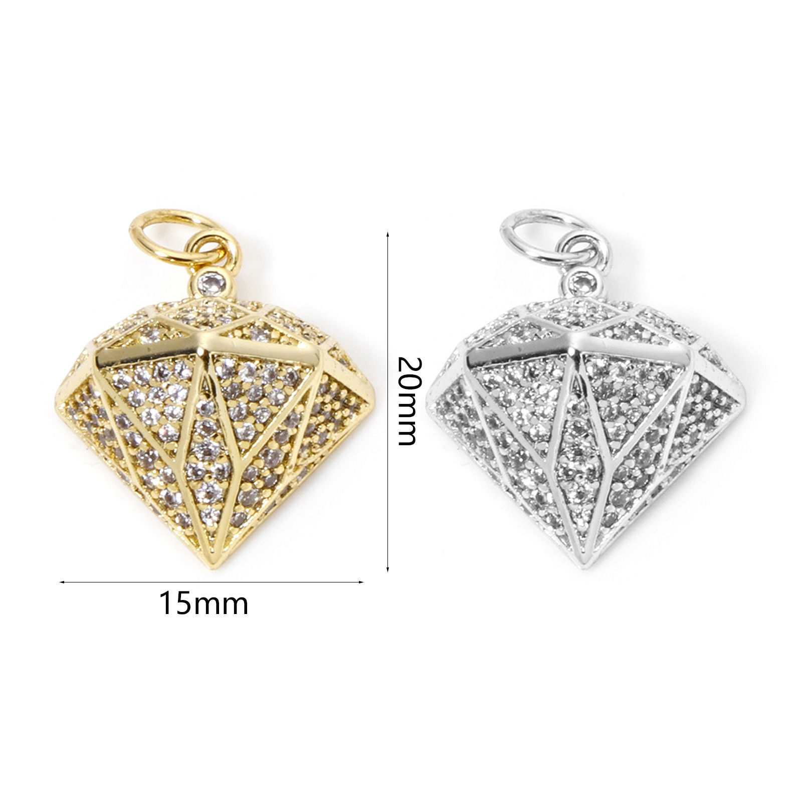 Image de 1 Pièce Breloques Micro Pave en Laiton Respectueux de la Nature Diamant Plaqué Or Véritable à Zircone Cubique Clair 20mm x 15mm