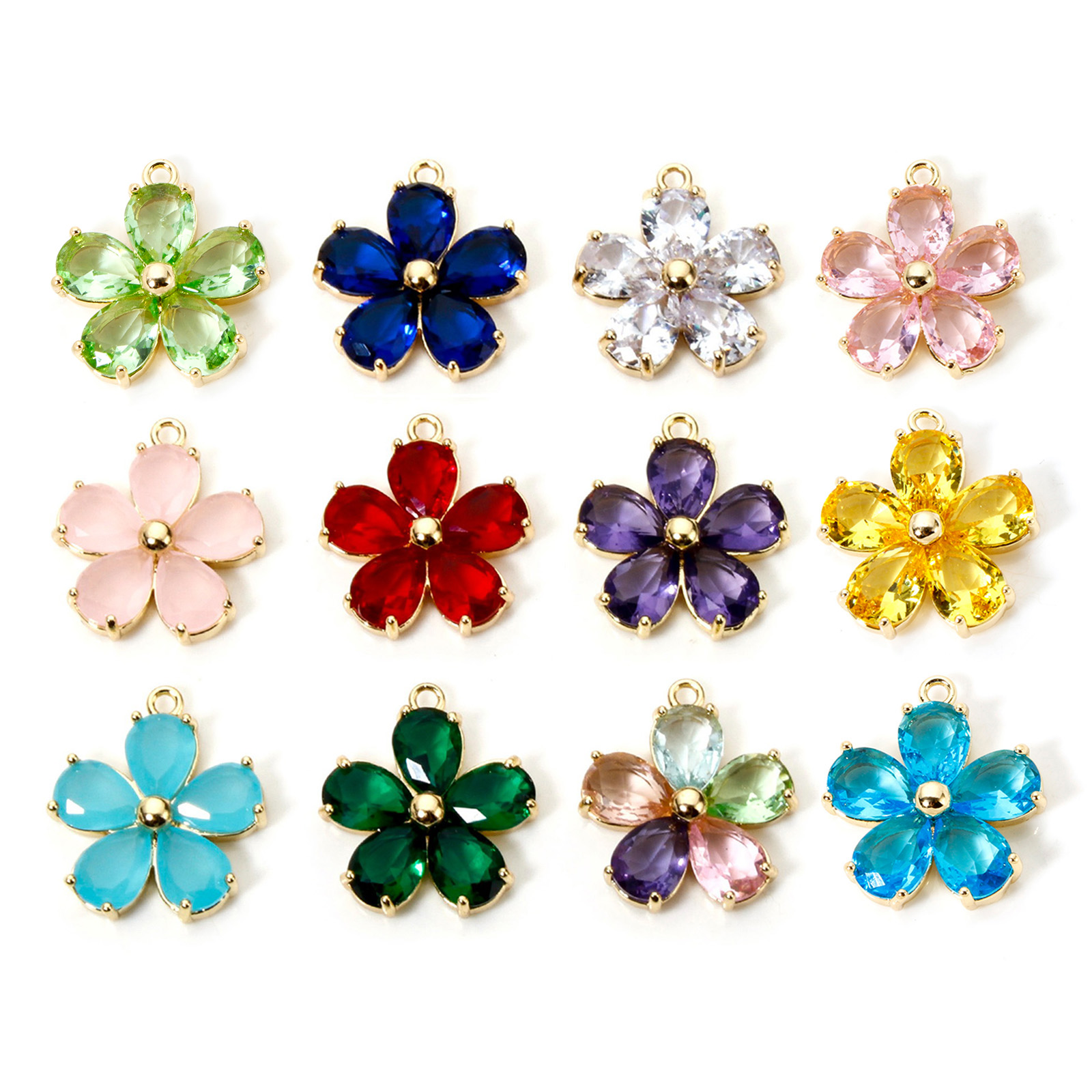 Imagen de 1 Unidad Latón & Vidrio Colgantes Flor Chapado en Oro de 18K 21mm x 18.5mm