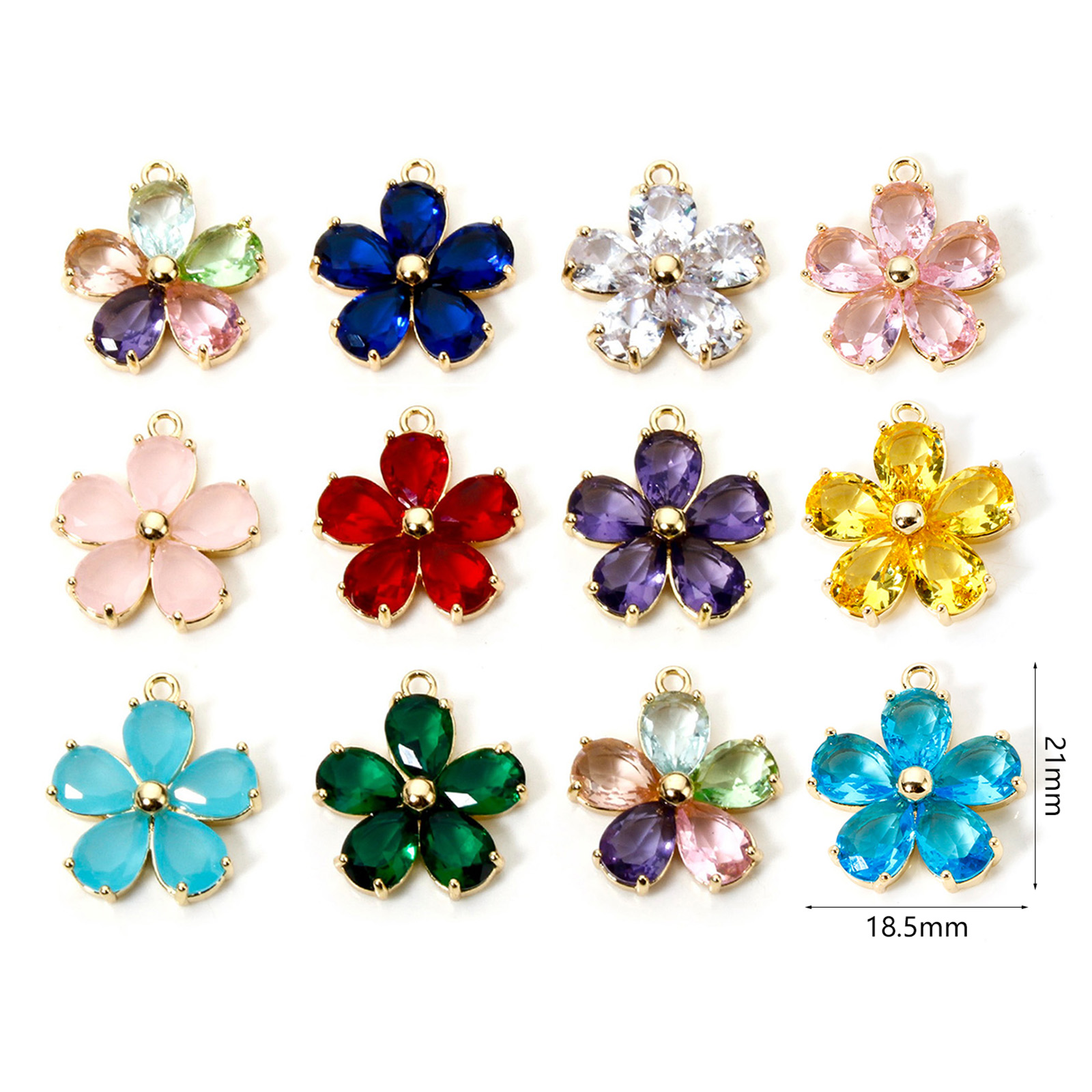 Imagen de 1 Unidad Latón & Vidrio Colgantes Flor Chapado en Oro de 18K 21mm x 18.5mm