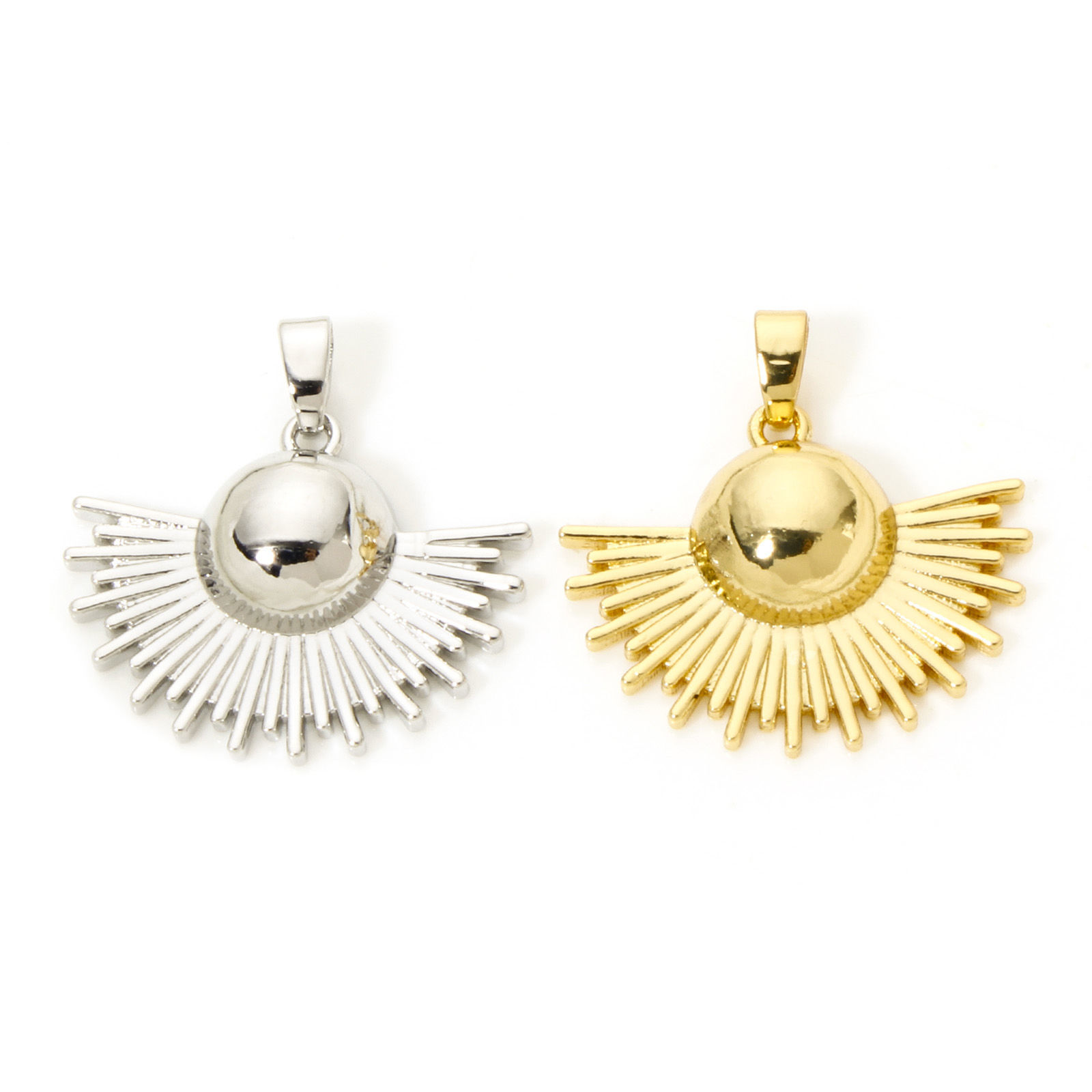Immagine di 2 Pz Ottone Ciondoli Pendenti A Forma di Ventagli Multicolore Raggi del Sole 23mm x 23mm