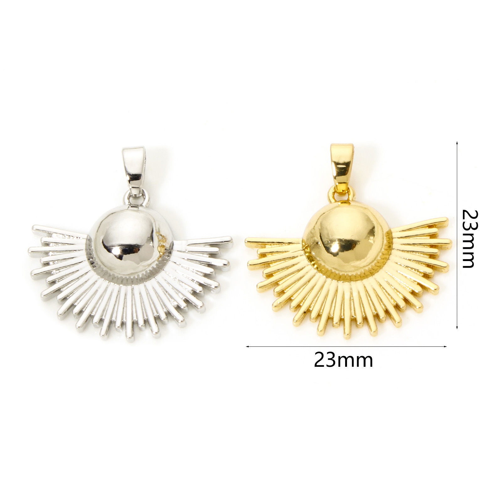 Immagine di 2 Pz Ottone Ciondoli Pendenti A Forma di Ventagli Multicolore Raggi del Sole 23mm x 23mm