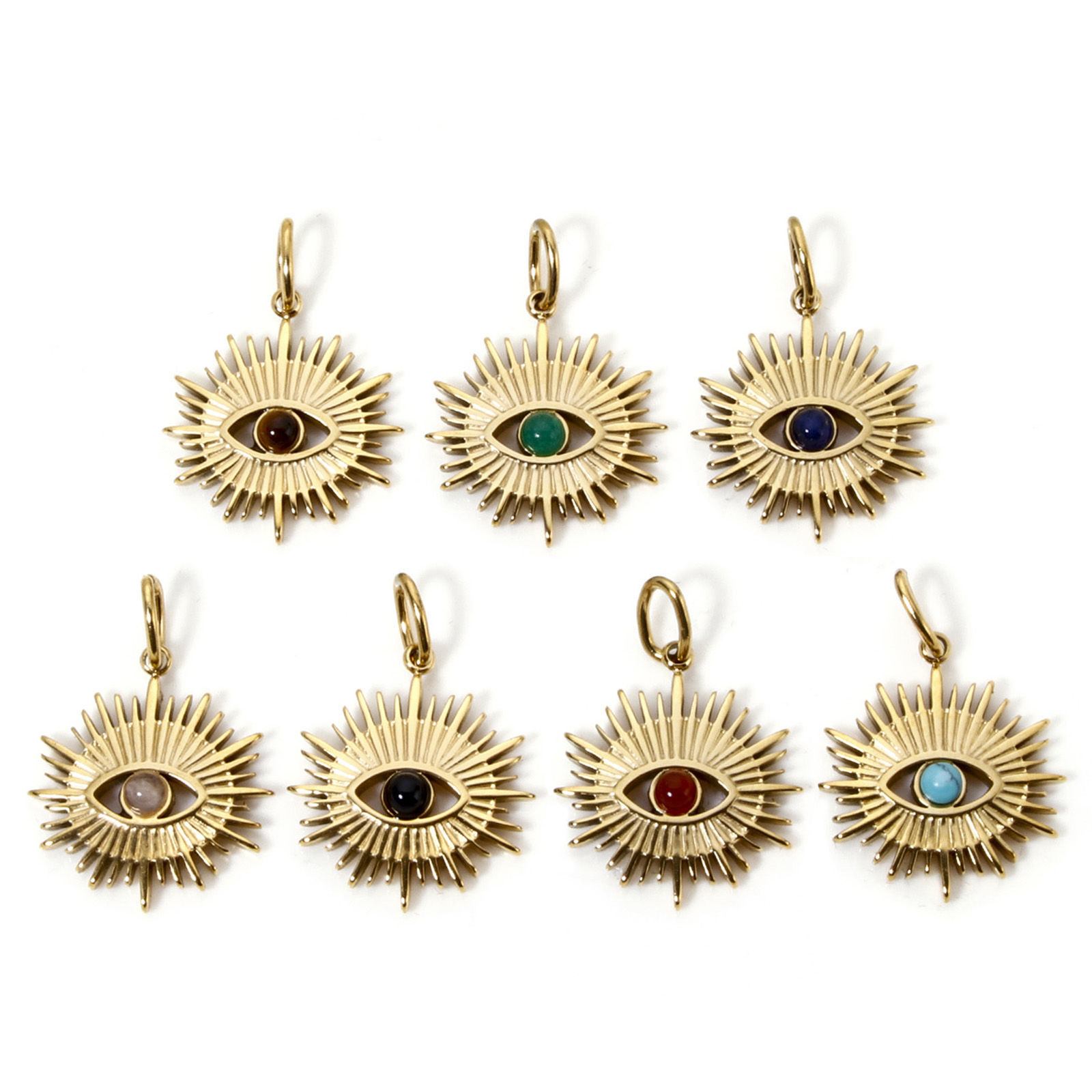 Image de 1 Pièce Breloques en 304 Acier Inoxydable Placage Sous Vide Écologique Religieux Plaqué Or Véritable 14K Multicolore Oeil de la Providence/ Oeil Qui Voit Tout Avec Cabochon de Gemme Synthétique 26mm x 18mm