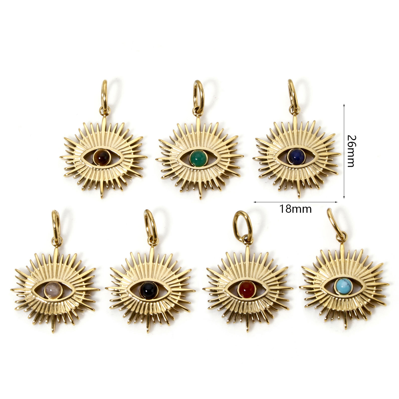 Image de 1 Pièce Breloques en 304 Acier Inoxydable Placage Sous Vide Écologique Religieux Plaqué Or Véritable 14K Multicolore Oeil de la Providence/ Oeil Qui Voit Tout Avec Cabochon de Gemme Synthétique 26mm x 18mm