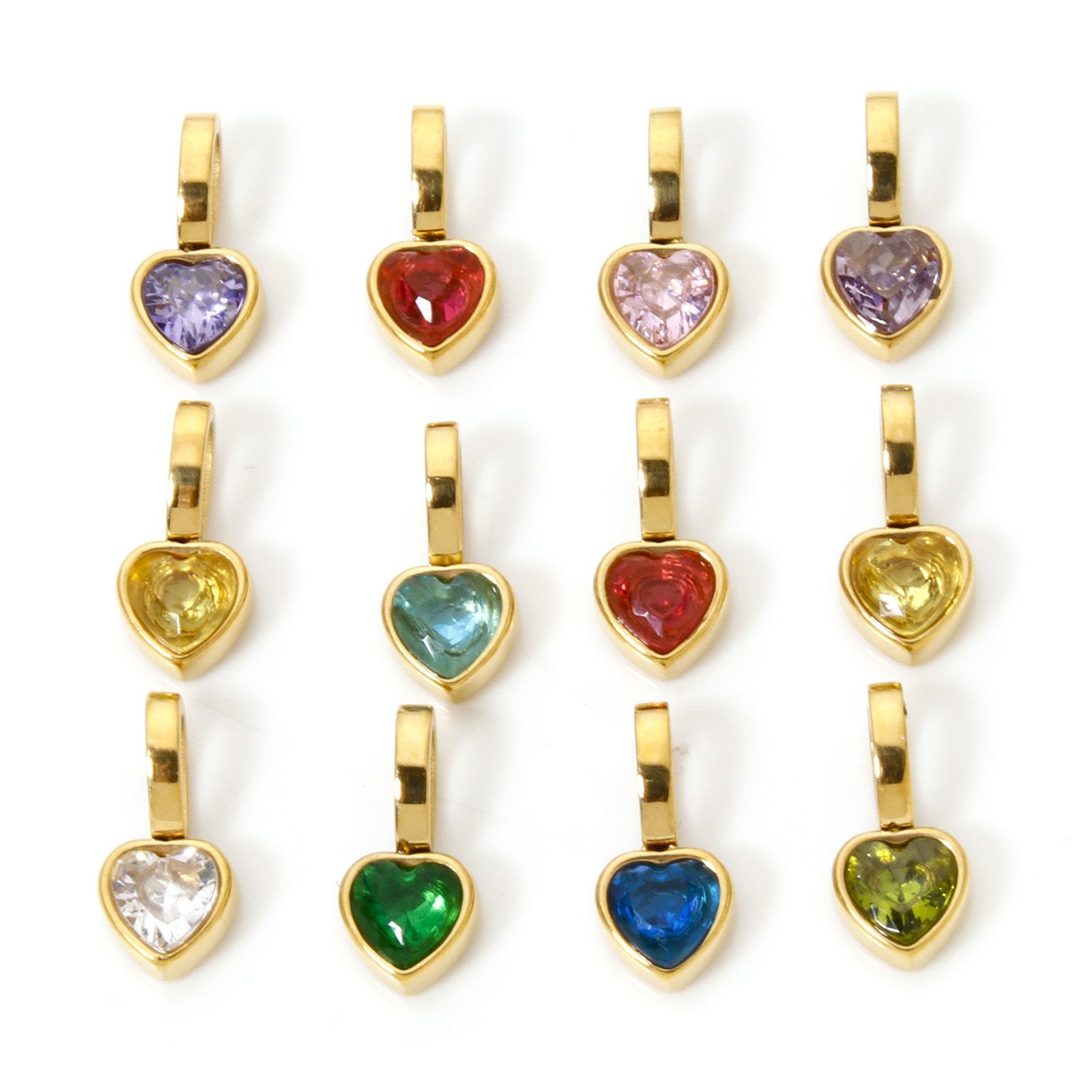 Image de 1 Pièce Pendentif Breloque en 304 Acier Inoxydable Placage Sous Vide Écologique La Saint Valentin Cœur Plaqué Or Véritable 14K Mini à Zircone Cubique Multicolore 11mm x 5.5mm