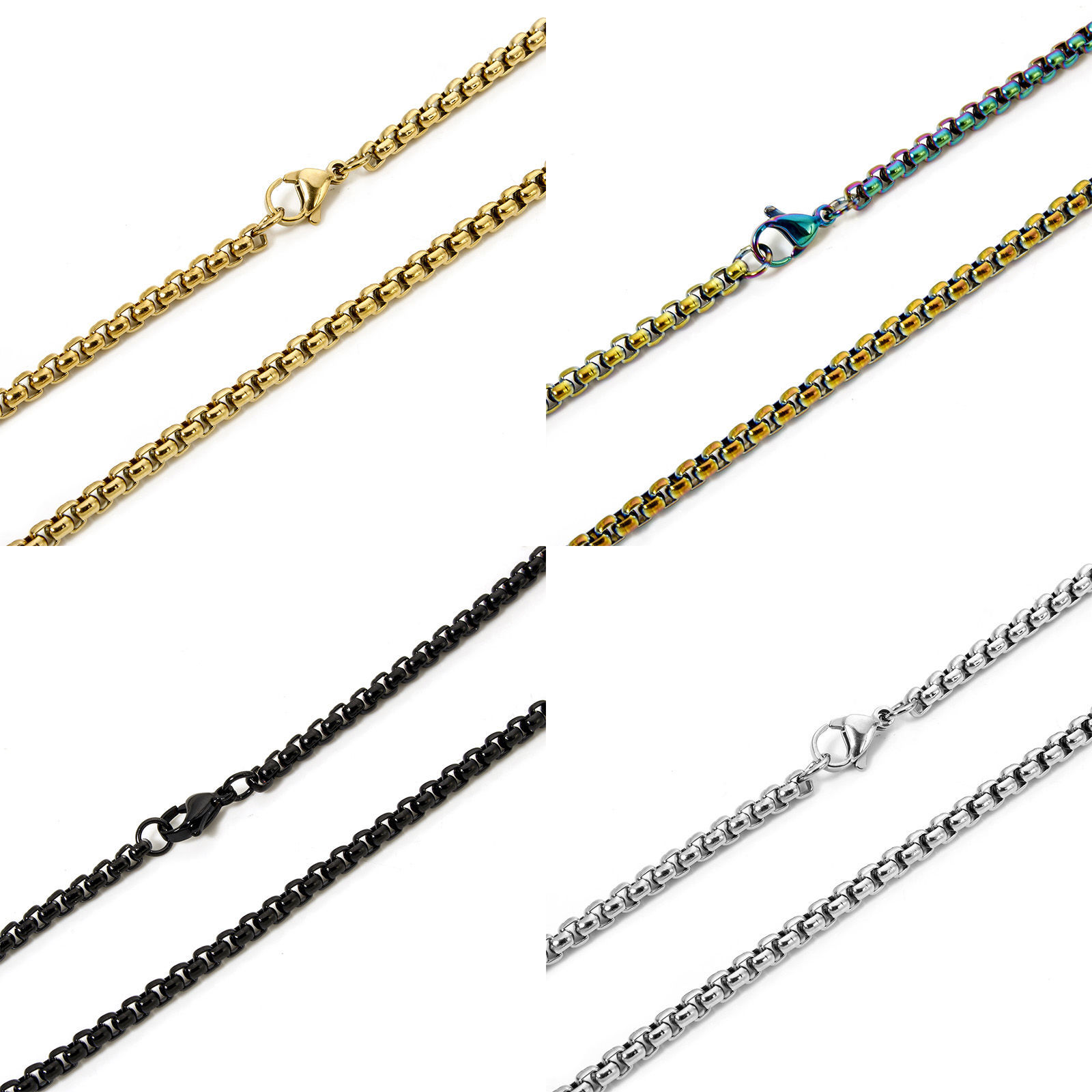 Picture of 304 Stainless Steel Box Chain Necklace For DIY Jewelry Making With Lobster Claw Clasp Chain Size: 4mm