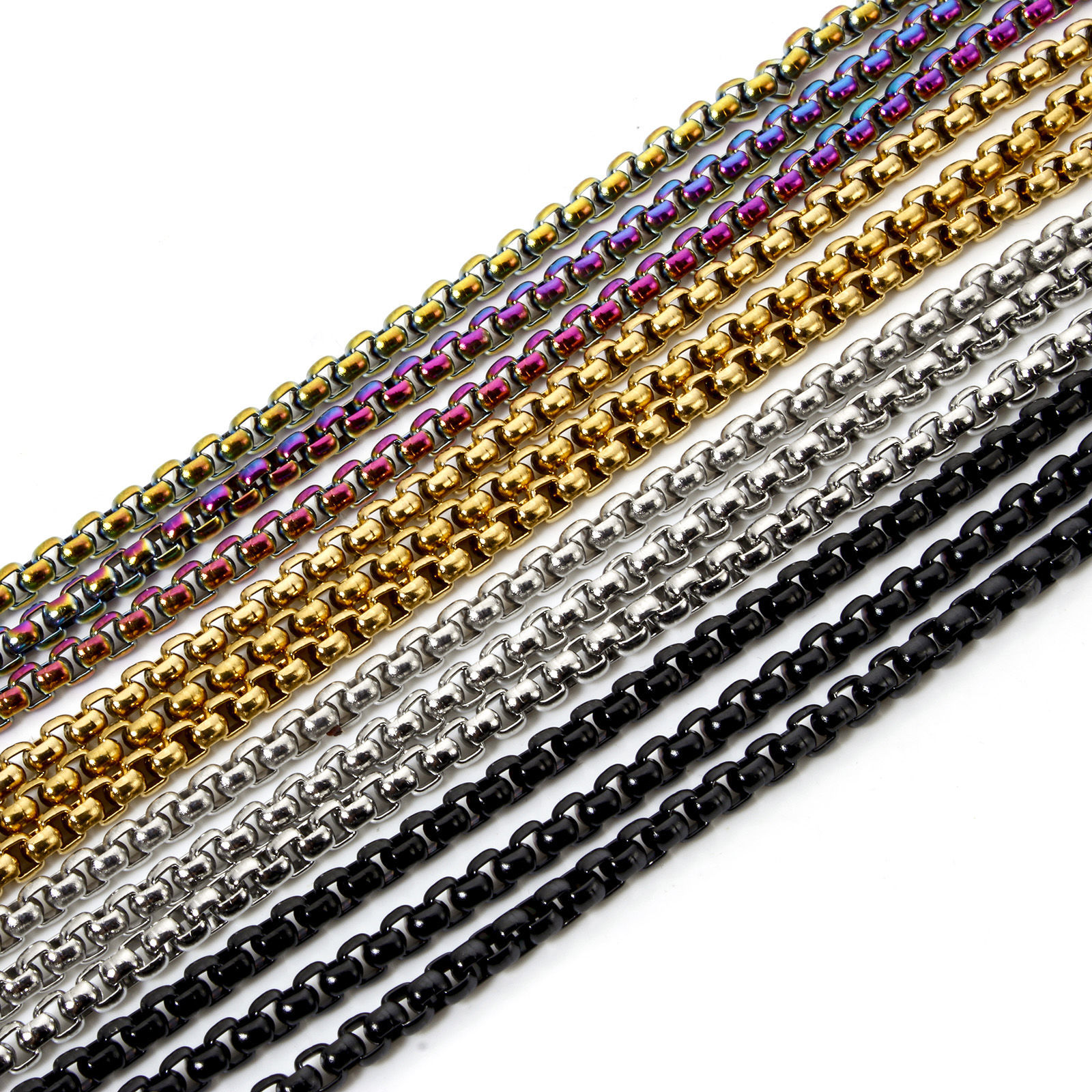 Picture of 304 Stainless Steel Box Chain Necklace For DIY Jewelry Making With Lobster Claw Clasp Chain Size: 4mm