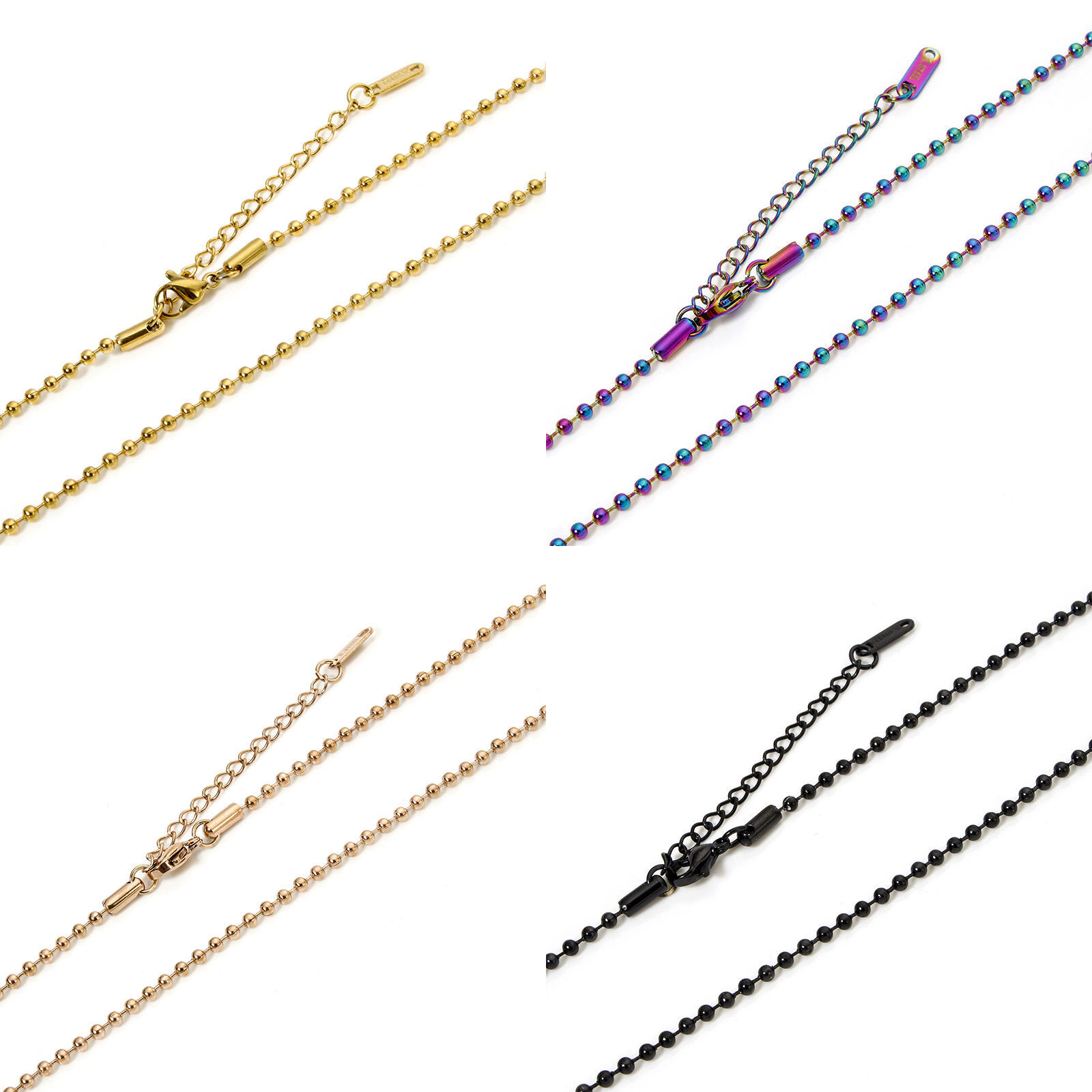 1 本 304ステンレス鋼 ボールチェーン ネックレス カニカンとアジャスターチェーン付き 40cm長さ、 チェーンサイズ: 2.4mm、 の画像