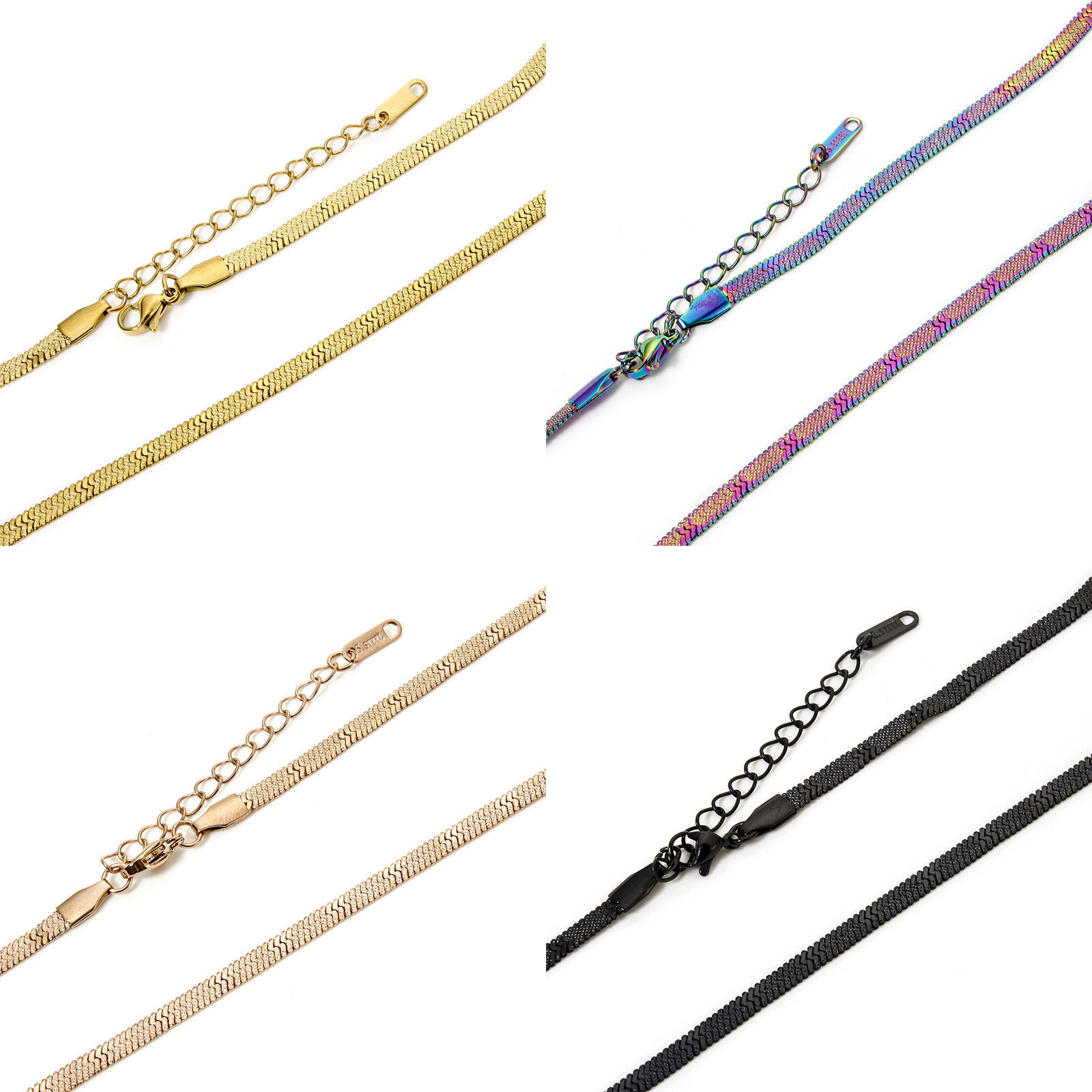 Imagen de 1 Unidad 304 Acero Inoxidable Cadena de Serpiente Plana Collares Con Broche de Langosta y Extensor Cadena 40cm longitud, Cadena: 4mm